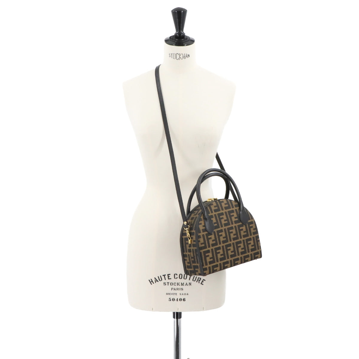 Zucca Hand Shoulder Bag Canvas Leather Brown Black Vintage