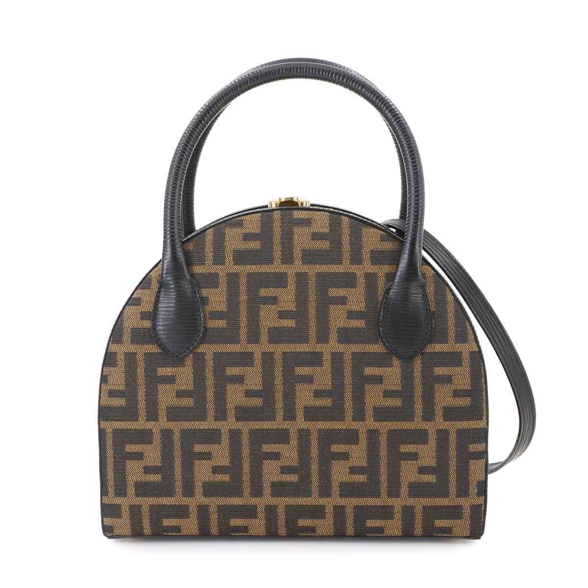 Zucca Hand Shoulder Bag Canvas Leather Brown Black Vintage