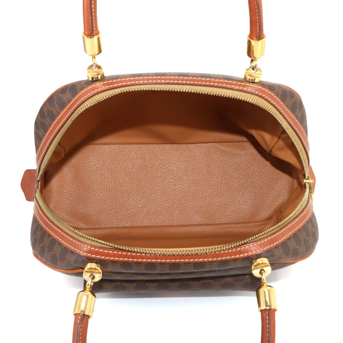 Macadam Hand Bag PVC Leather Brown Vintage