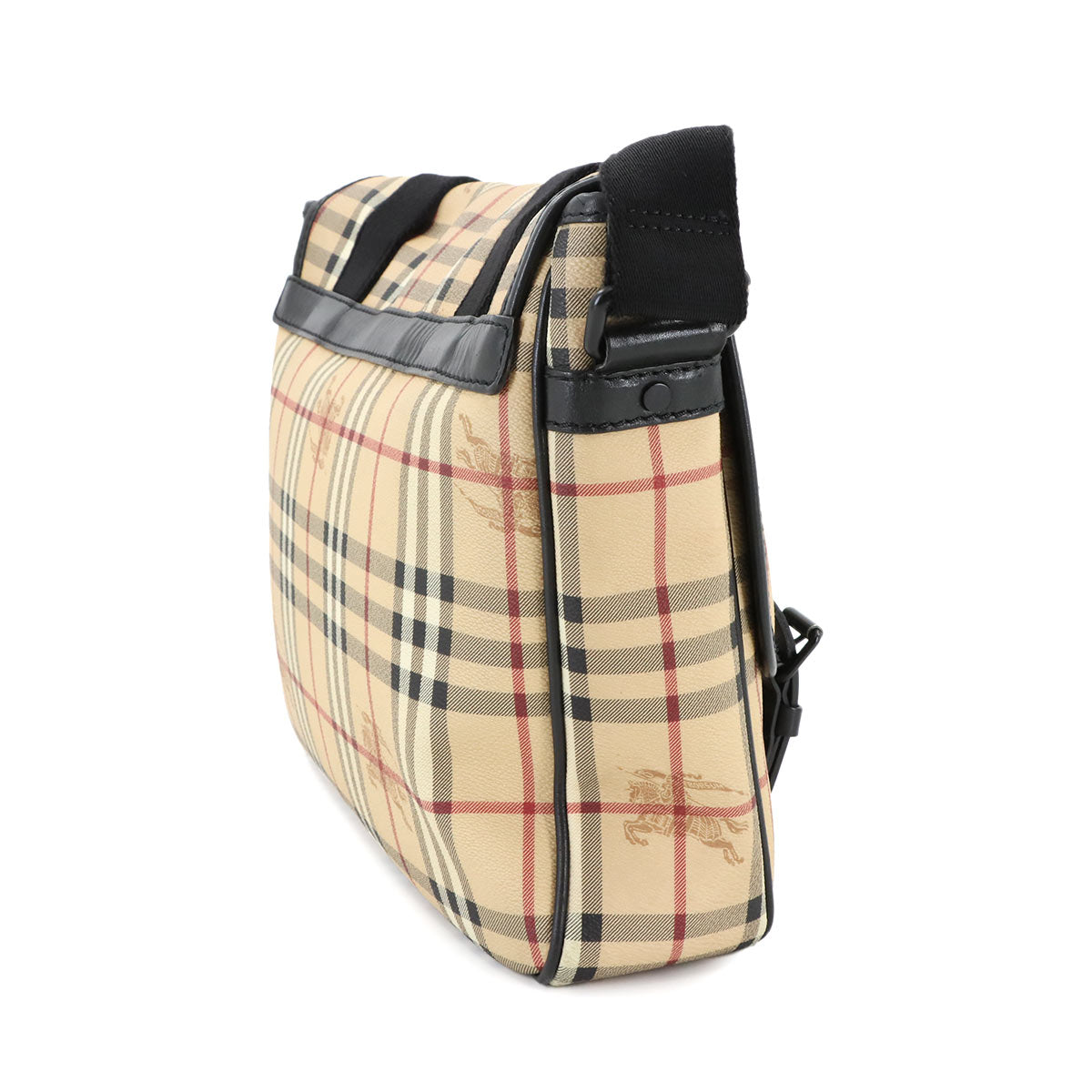 Plaid Messenger Shoulder Bag PVC Leather Beige Haymarket Check