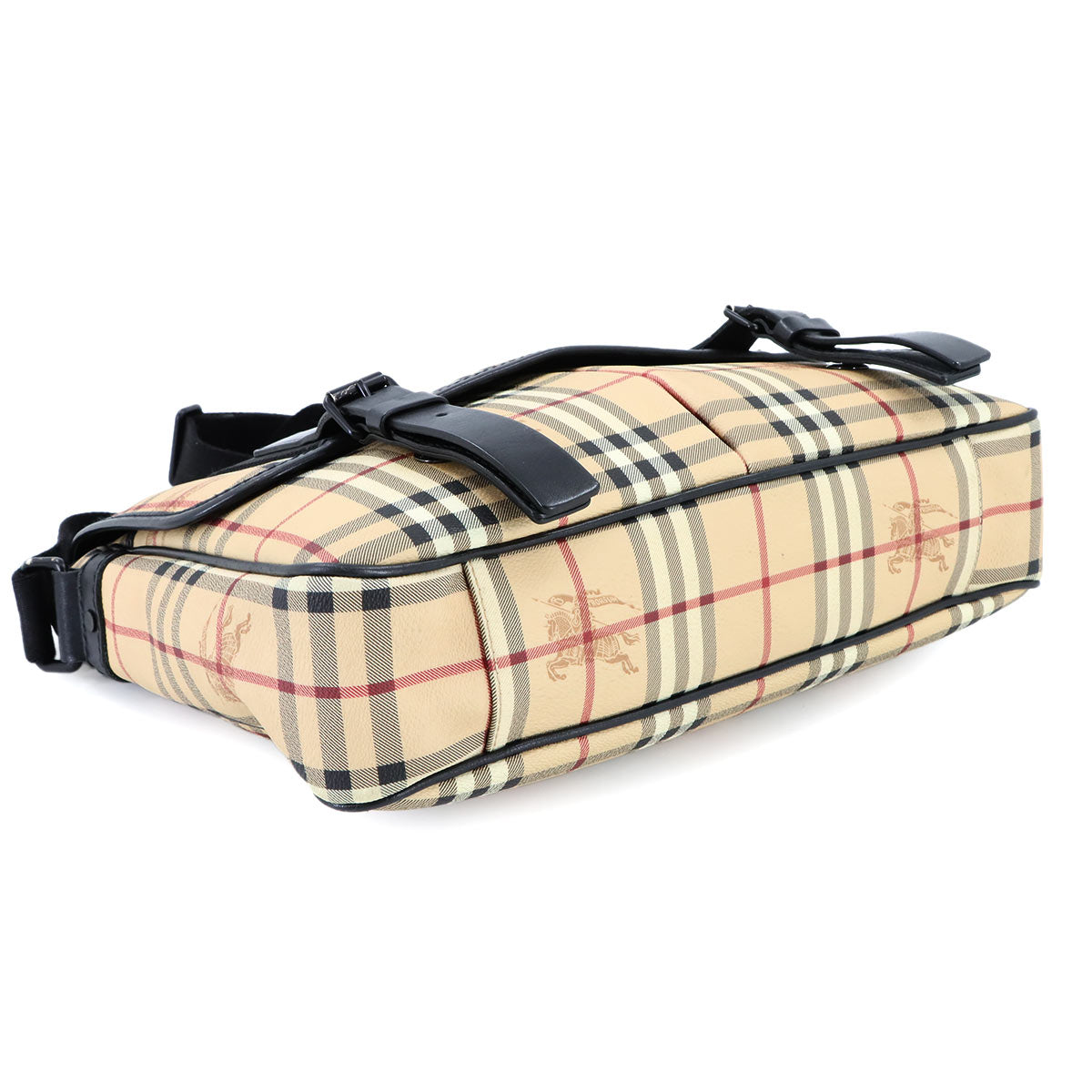 Plaid Messenger Shoulder Bag PVC Leather Beige Haymarket Check