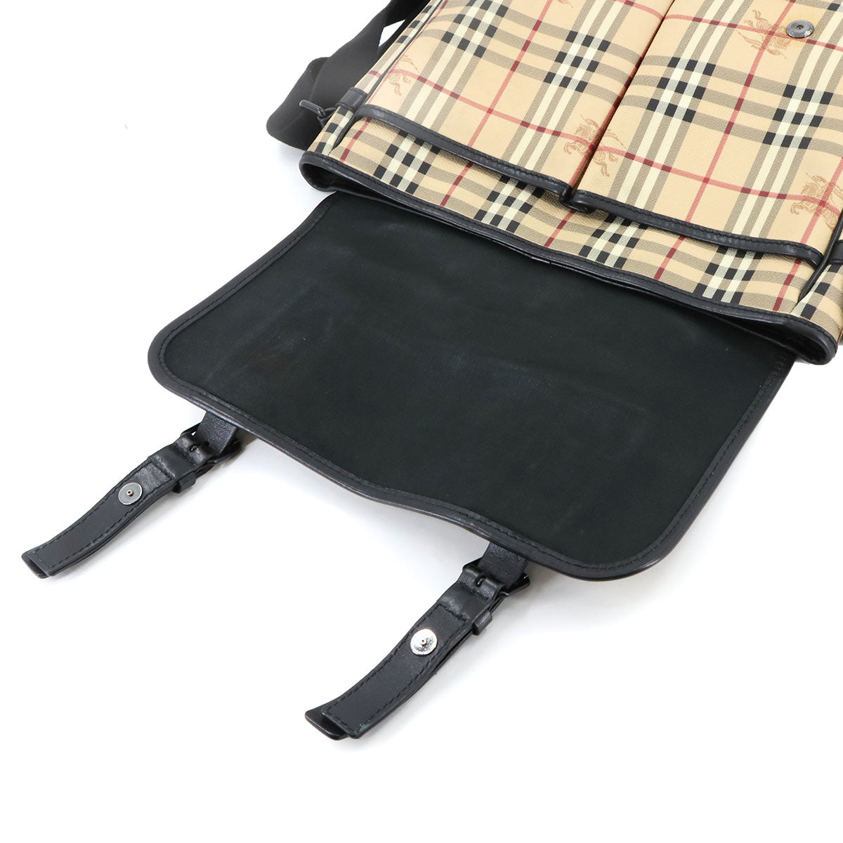 Plaid Messenger Shoulder Bag PVC Leather Beige Haymarket Check
