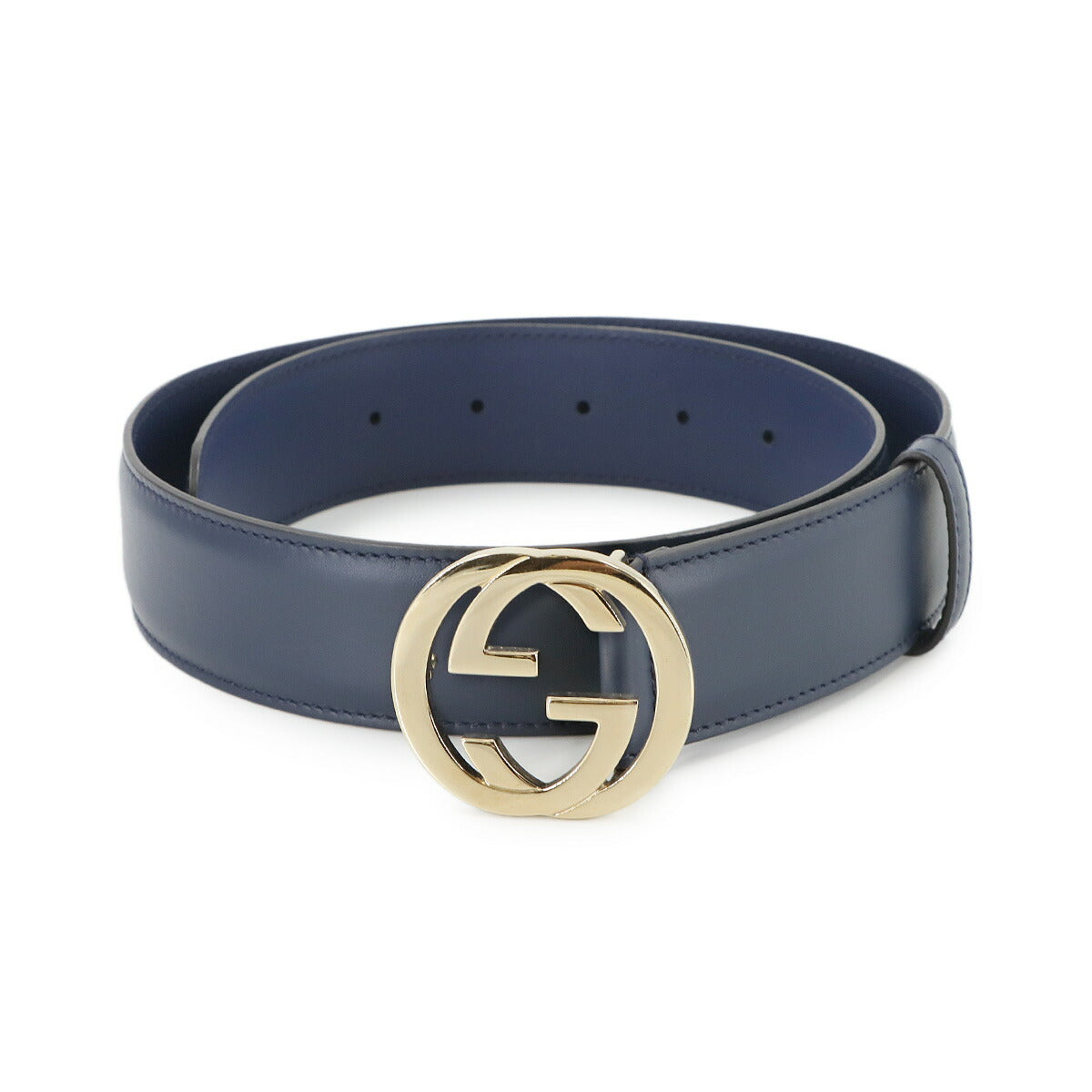 Interlocking G Belt Leather Navy 75 546386 Logos