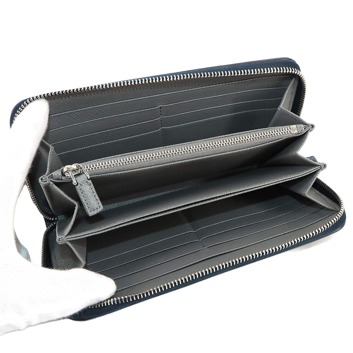 PRADA Zipped Around Long Wallet Saffiano Leather Navy 2ML317