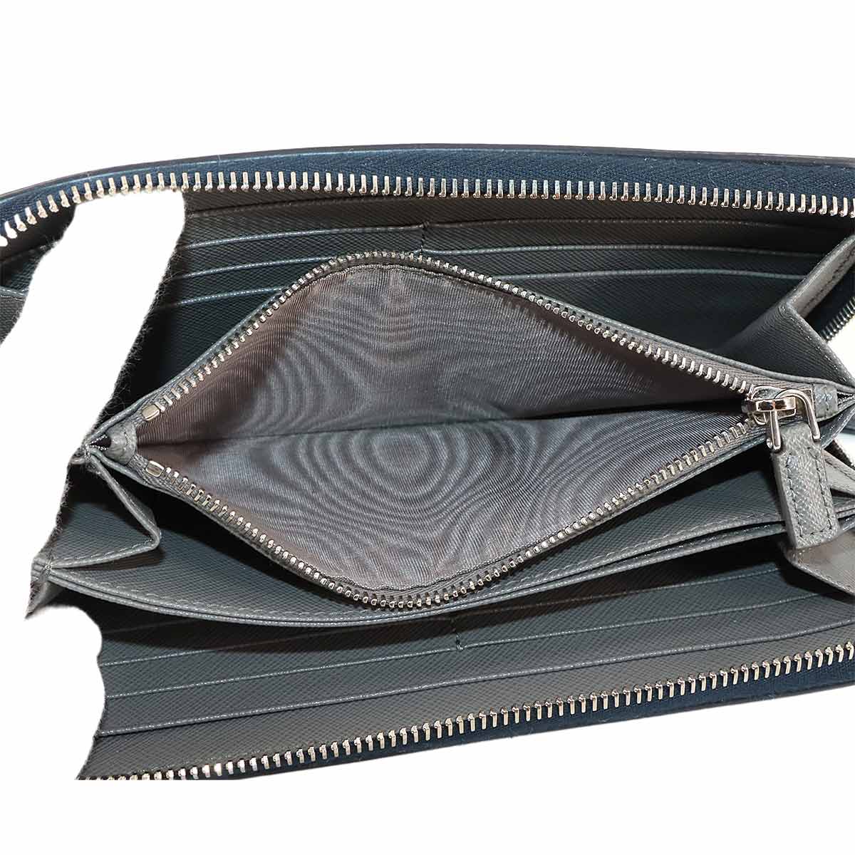 PRADA Zipped Around Long Wallet Saffiano Leather Navy 2ML317