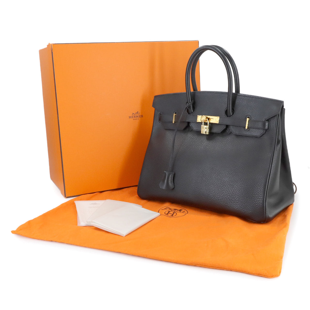 Birkin 35 Ardennes Leather Black Hand Bag Purse