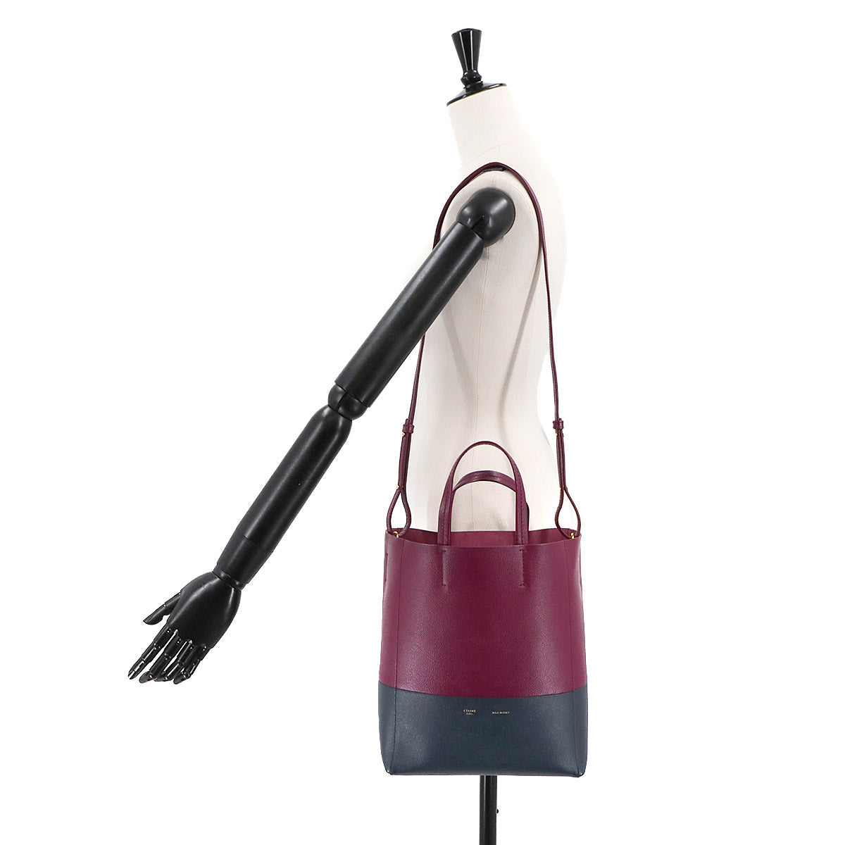 Small Vertical Cabas 2way Tote Shoulder Bag Leather Plum 176163