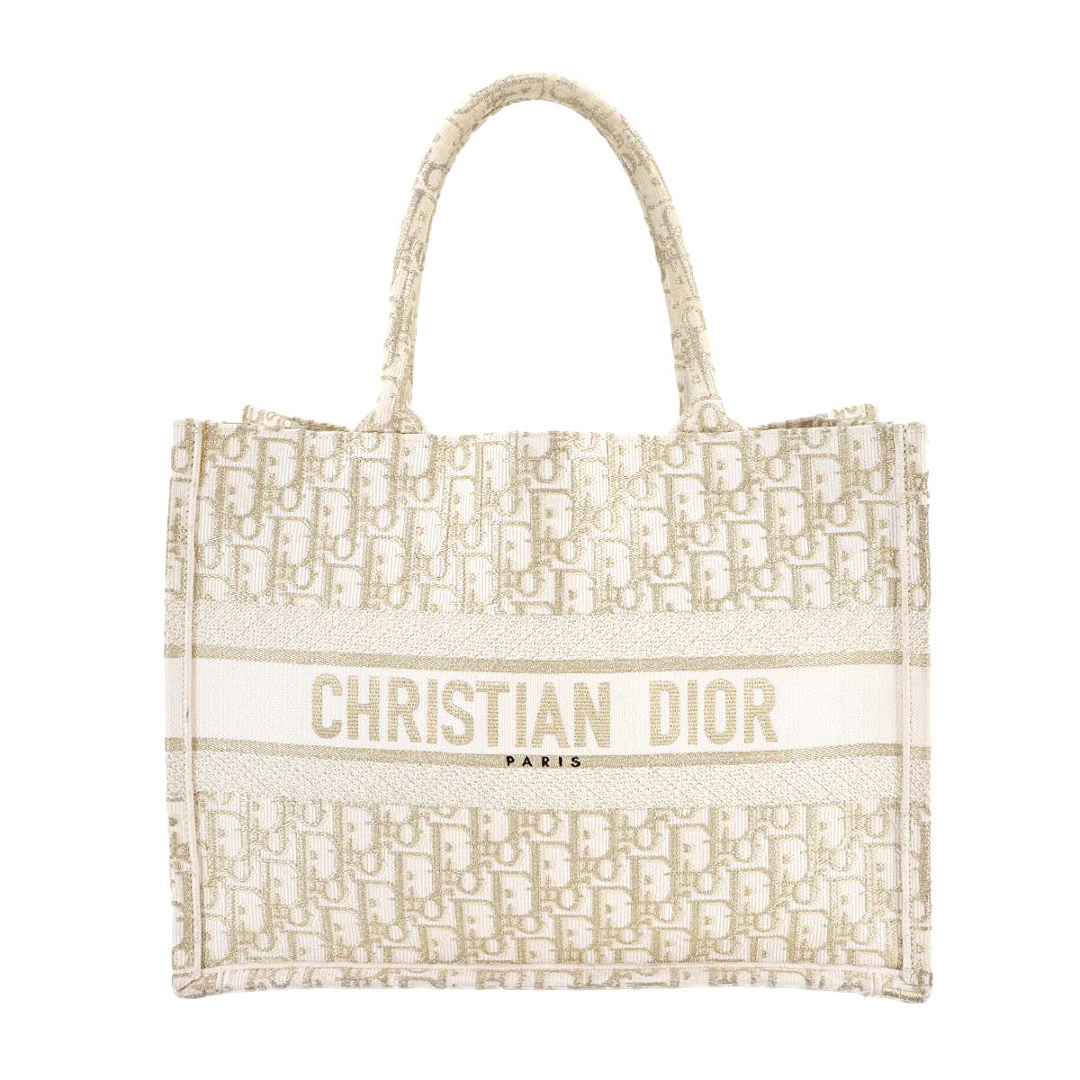 Oblique Book Tote Medium Bag Canvas Gold White
