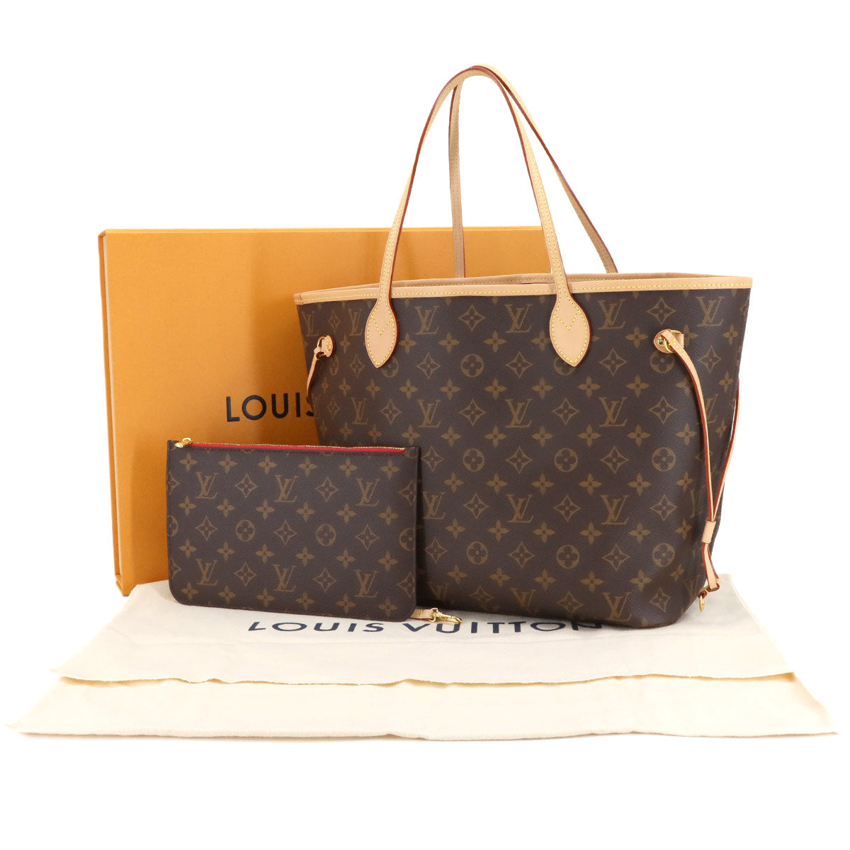 Monogram Neverfull MM Tote Bag Brown Cerise M46987