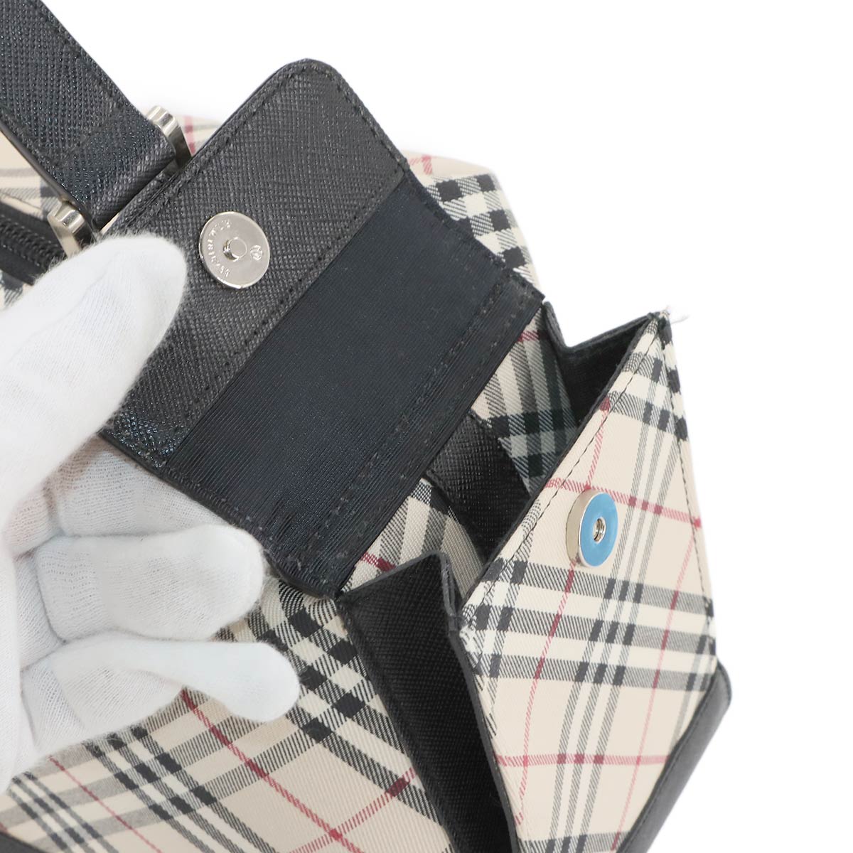 Plaid Shoulder Bag Canvas Leather Beige Black Purse