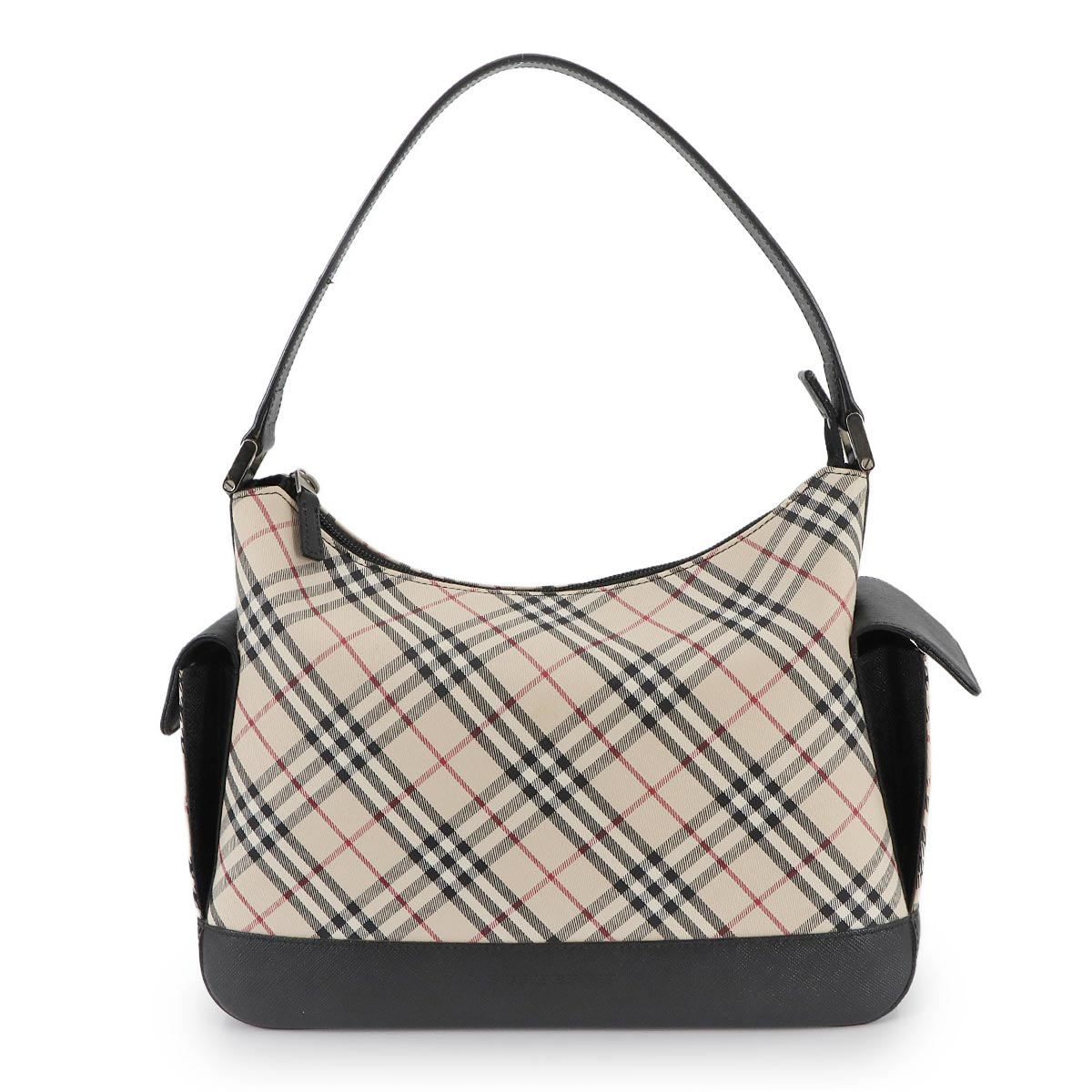 Plaid Shoulder Bag Canvas Leather Beige Black Purse