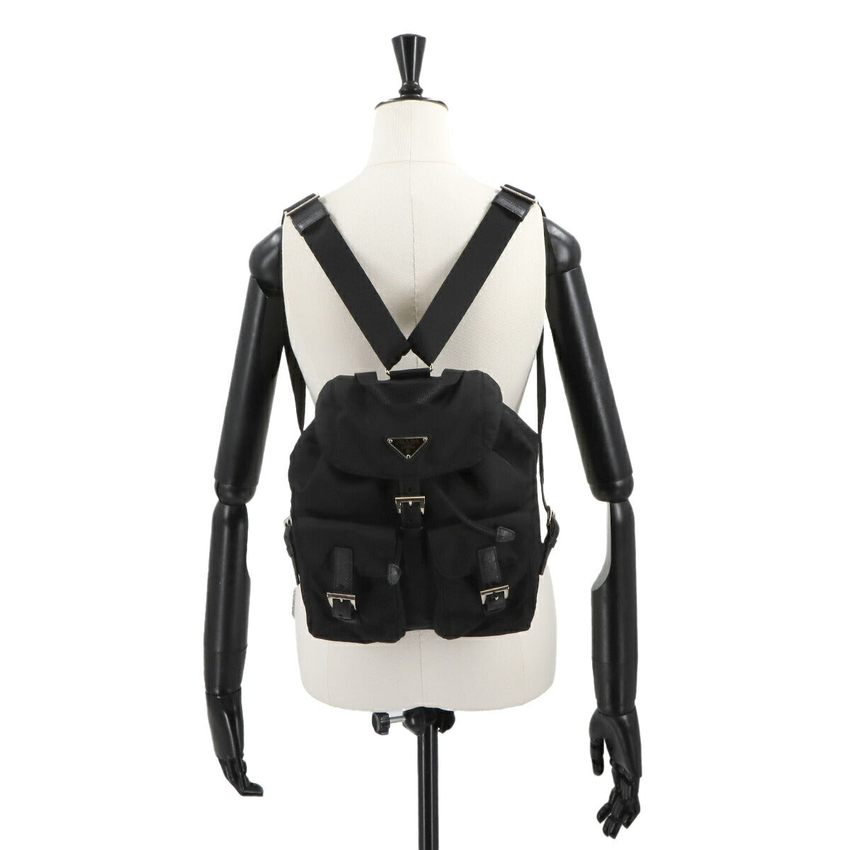 Small Backpack Nylon Saffiano Leather Black 1BZ677 Purse