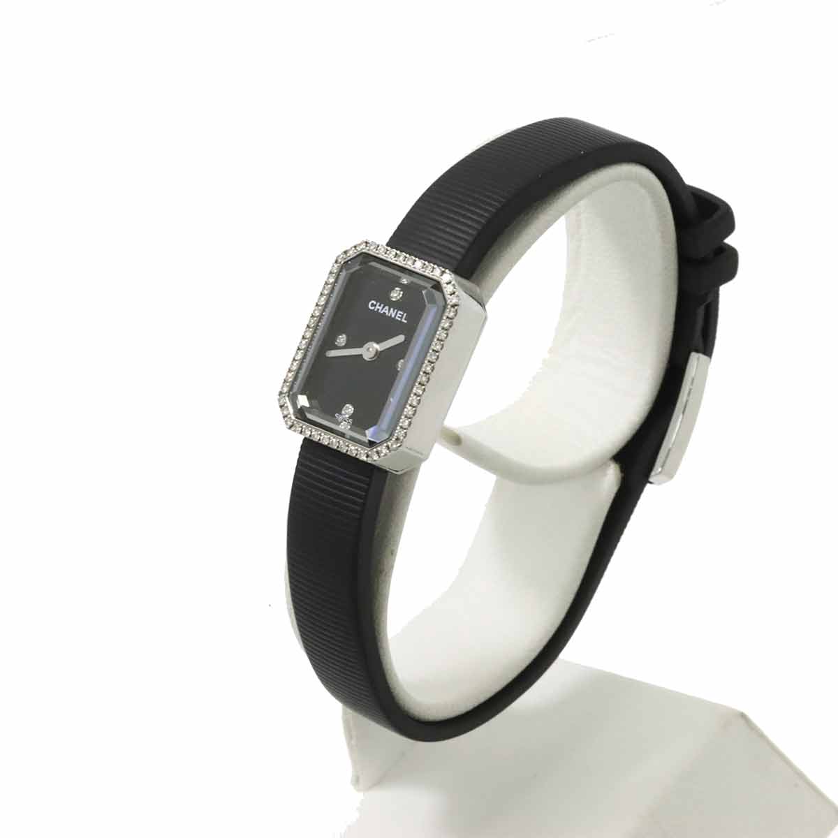 Premiere H2434 Bezel Diamond 4P Rubber Belt Black Dial Ladies