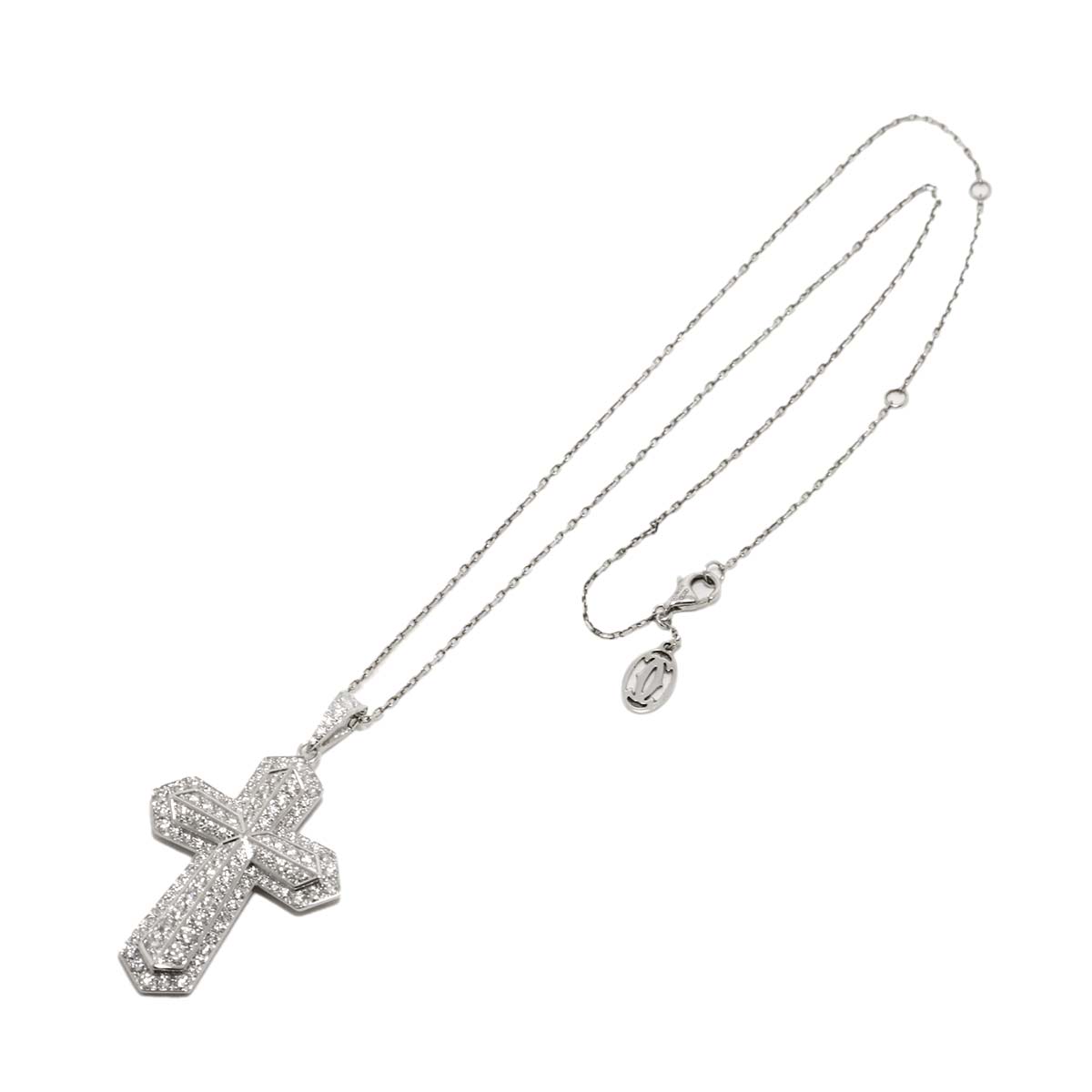 Diamond Cross Necklace 18K White Gold 750
