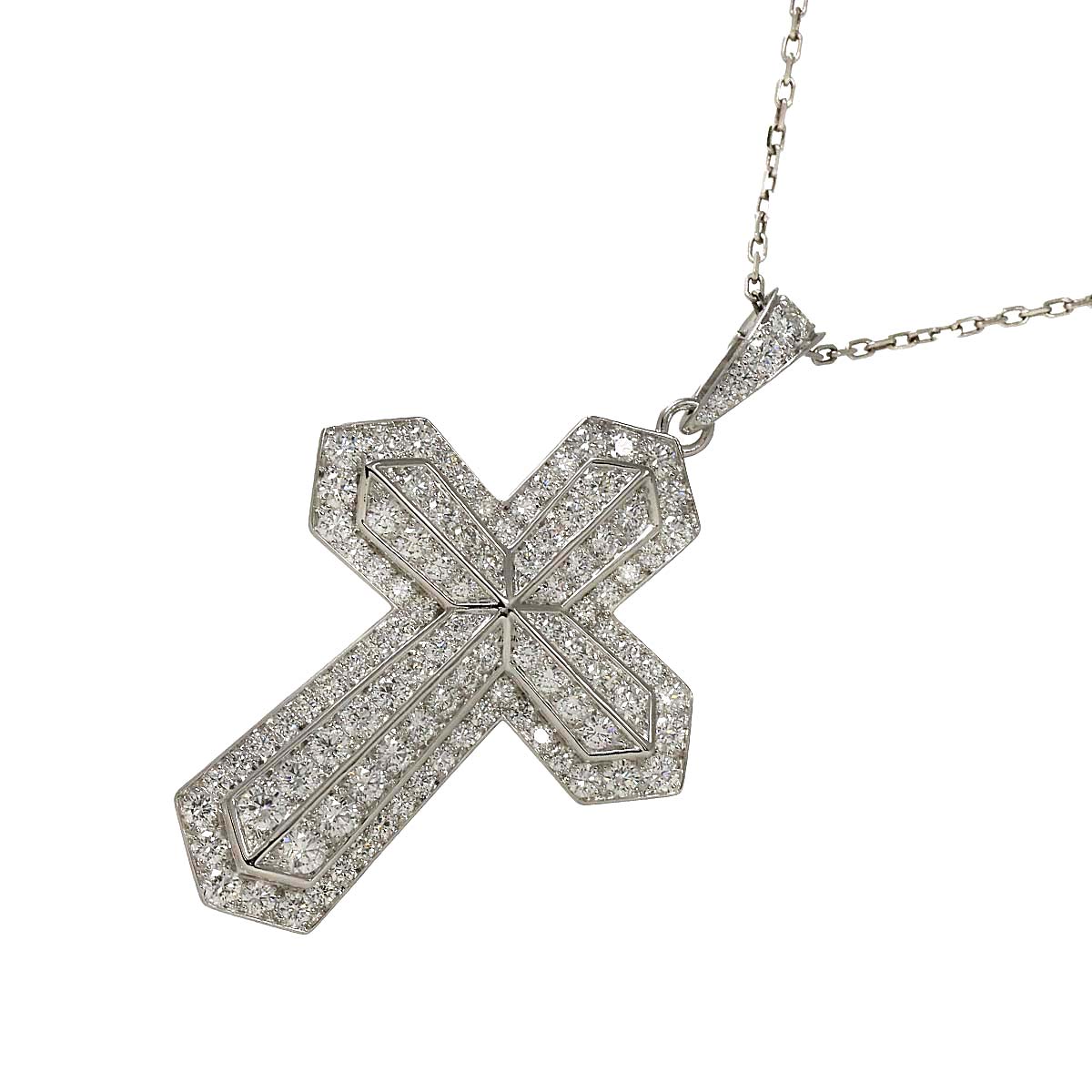 Diamond Cross Necklace 18K White Gold 750