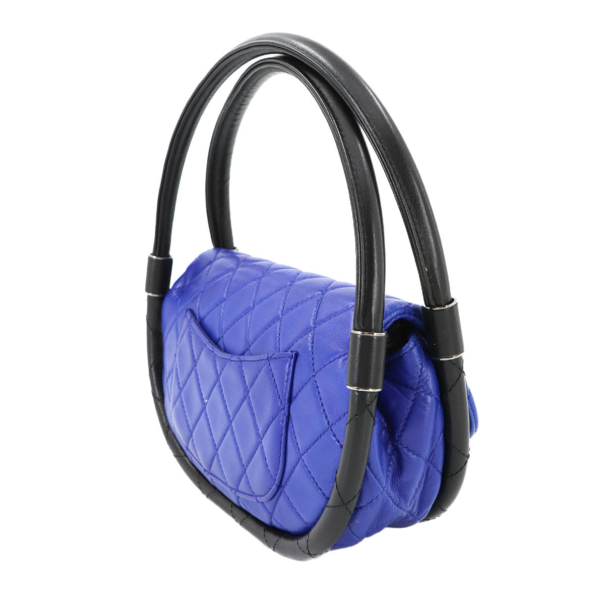 Matelasse Hula Hoop Hand Bag Leather Blue Black Purse