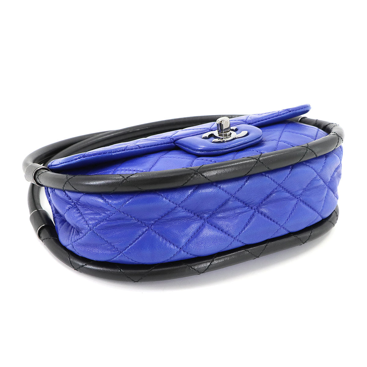 Matelasse Hula Hoop Hand Bag Leather Blue Black Purse