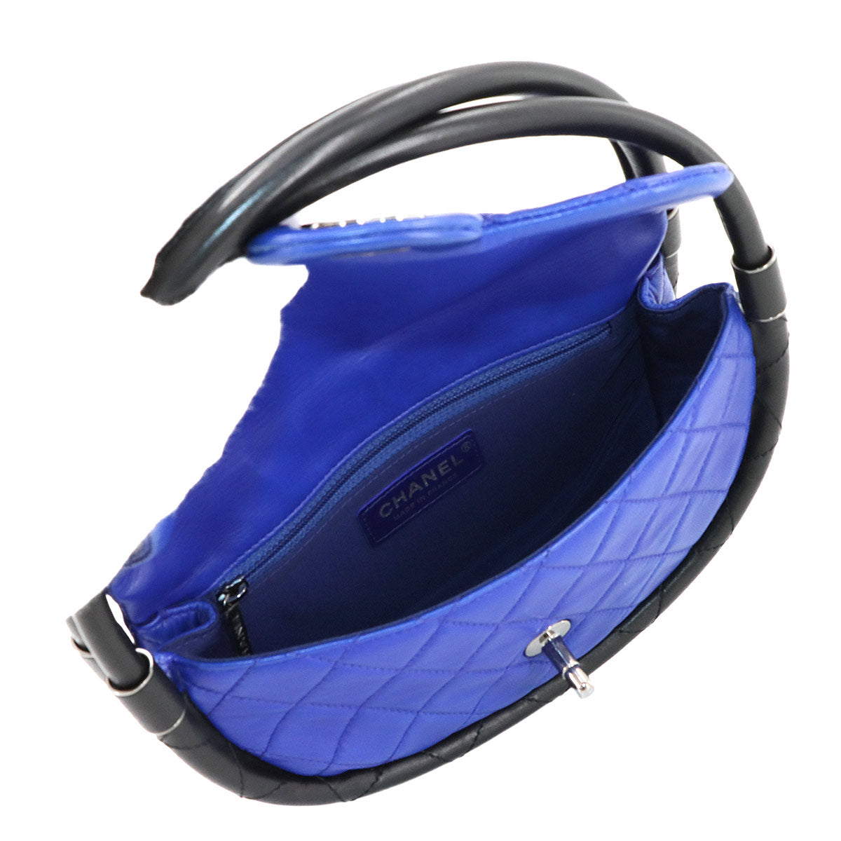 Matelasse Hula Hoop Hand Bag Leather Blue Black Purse