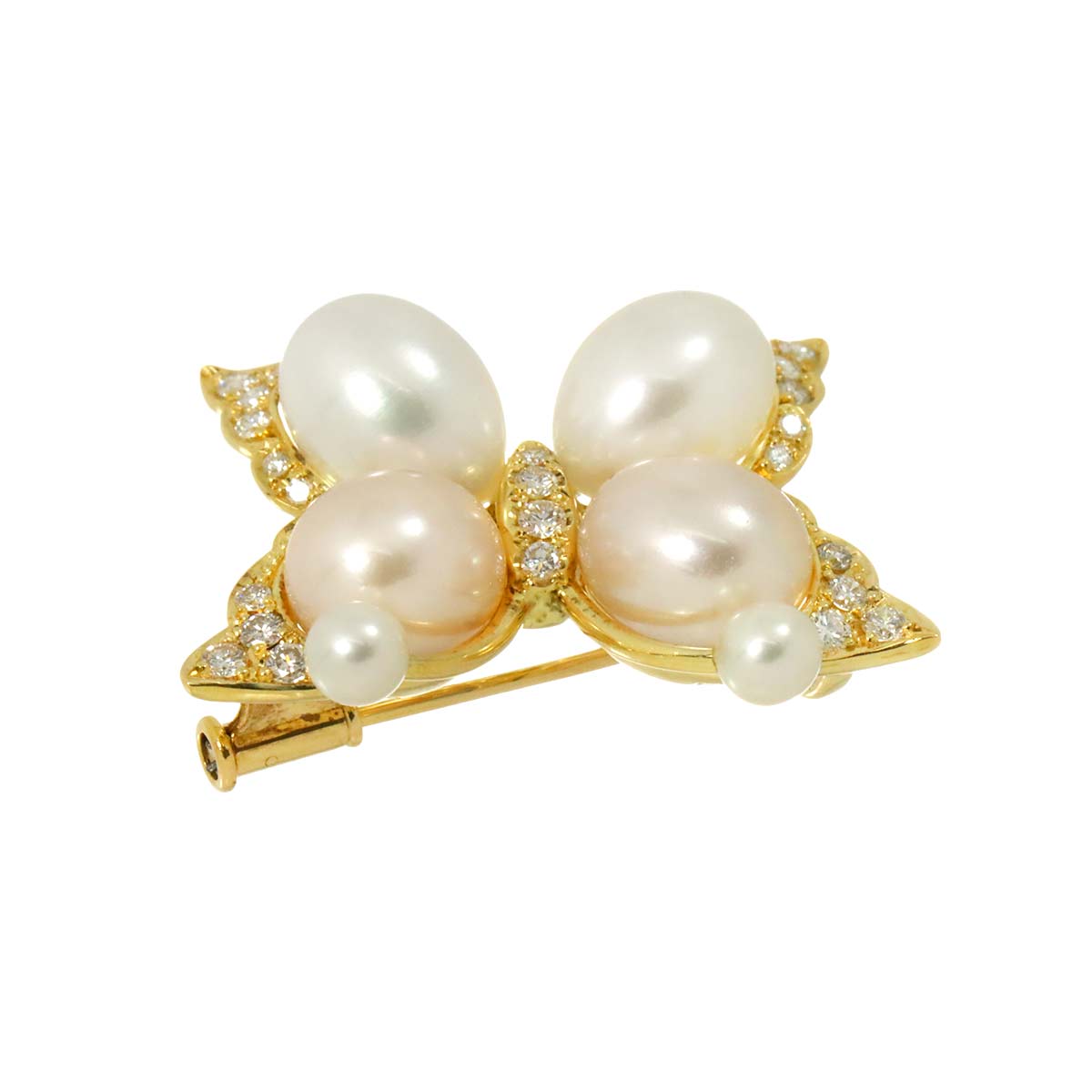 Freshwater pearl Diamond 0.43ct Brooch 18K YG Yellow Gold 750