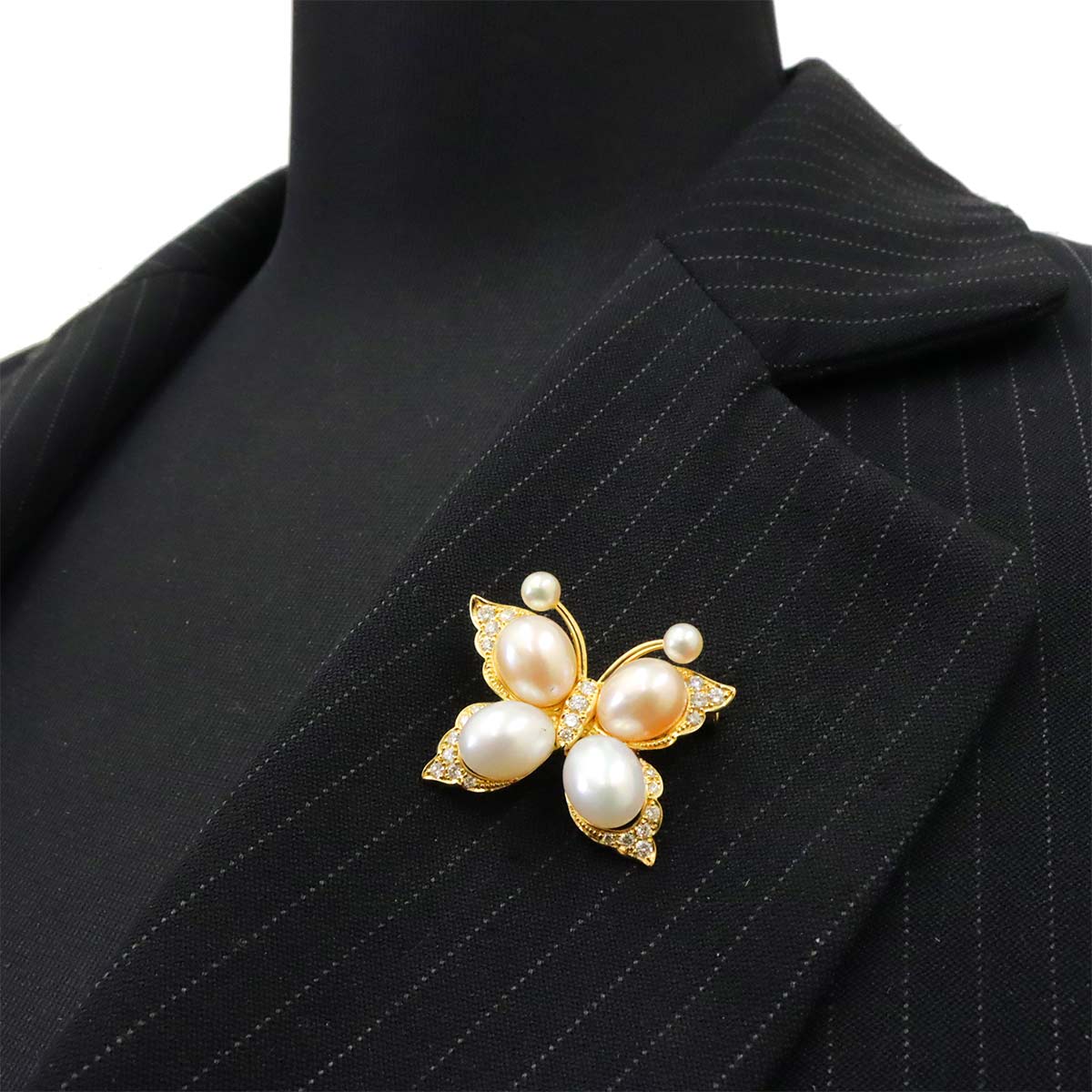 Freshwater pearl Diamond 0.43ct Brooch 18K YG Yellow Gold 750