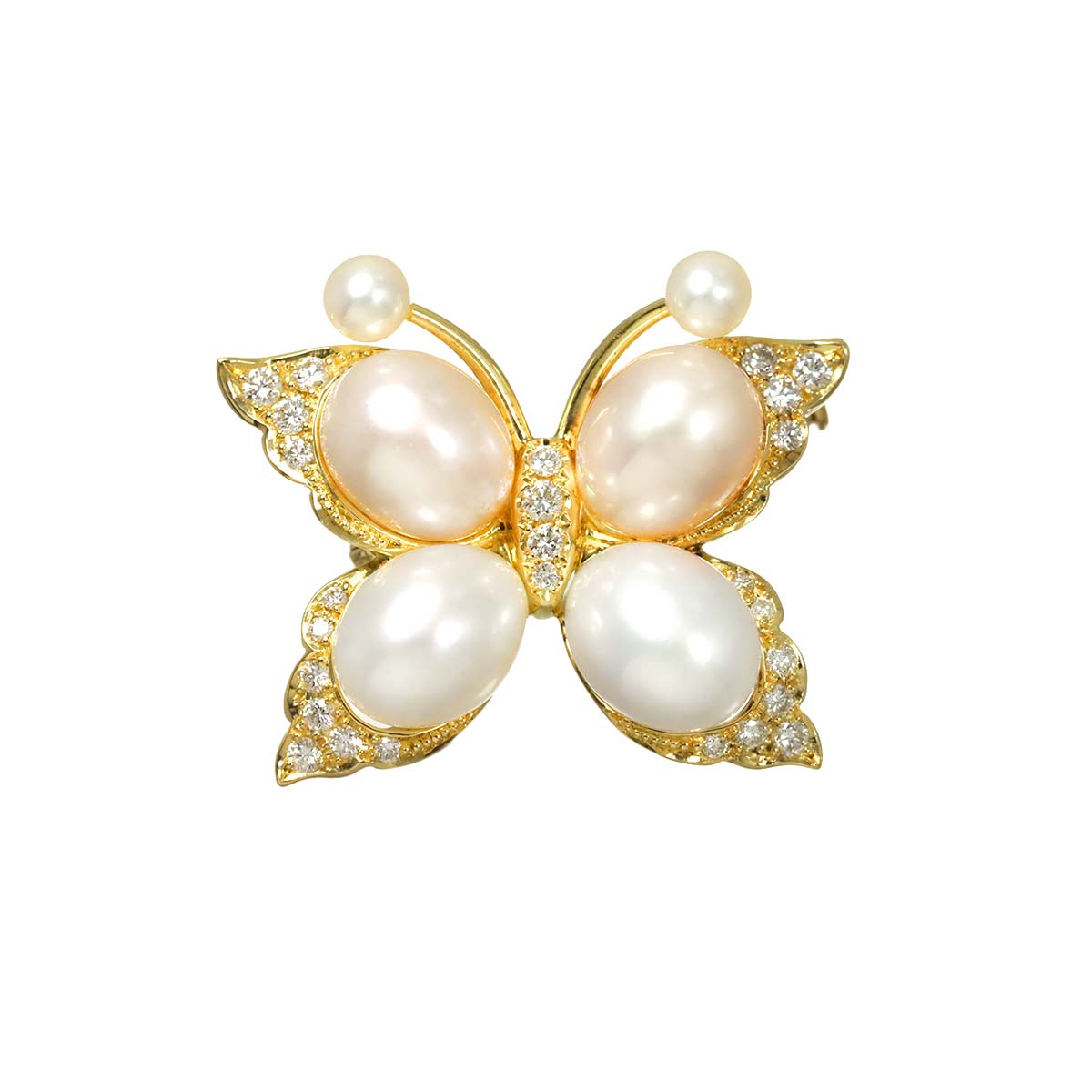 Freshwater pearl Diamond 0.43ct Brooch 18K YG Yellow Gold 750