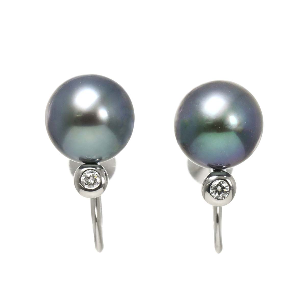 Black Pearl Diamond Earrings 18K WG 750