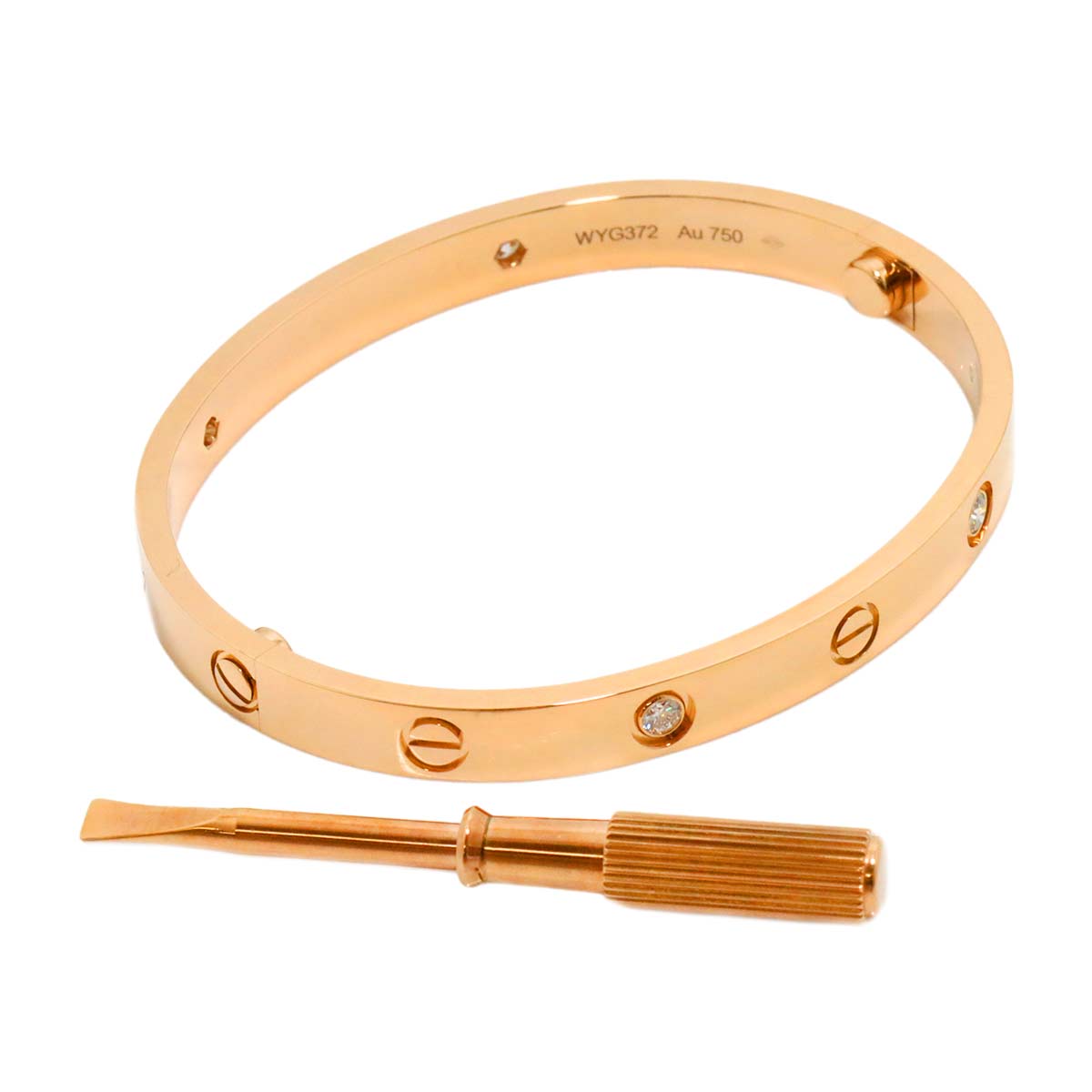 Love Bracelet Bangle Diamond 4P 18K Pink Gold 750 Size17