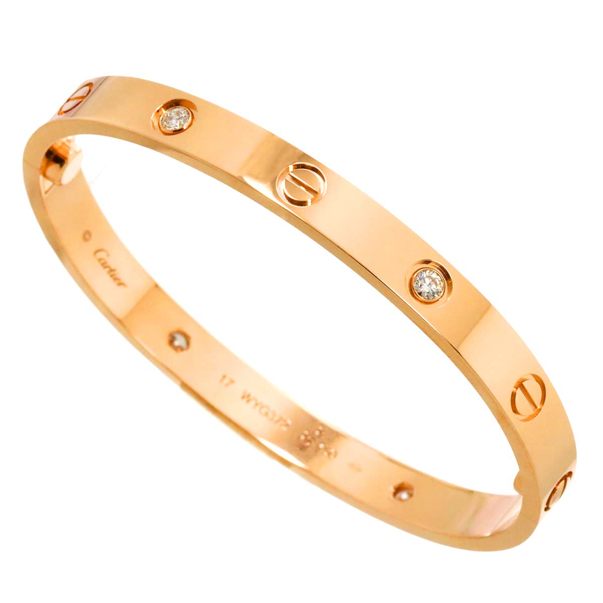 Love Bracelet Bangle Diamond 4P 18K Pink Gold 750 Size17