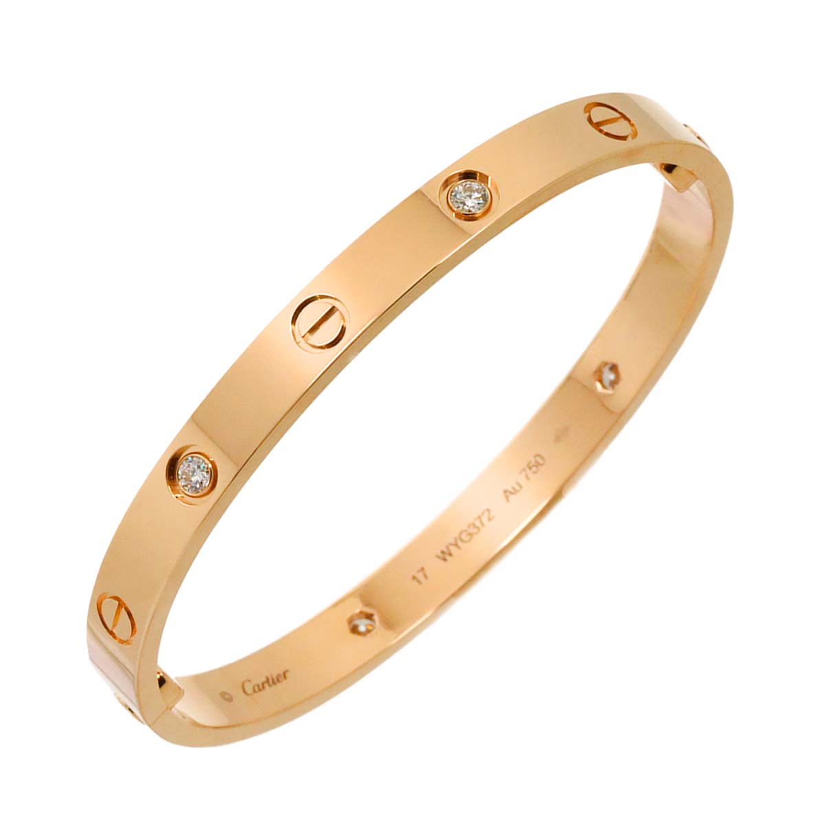 Love Bracelet Bangle Diamond 4P 18K Pink Gold 750 Size17