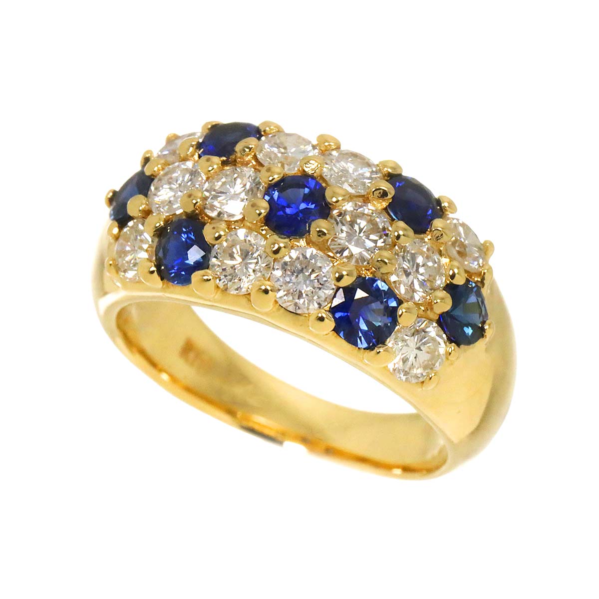 Sapphire 1.03ct Diamond 1.37ct Ring 18K Yellow Gold 750 5.5-5.75(US)