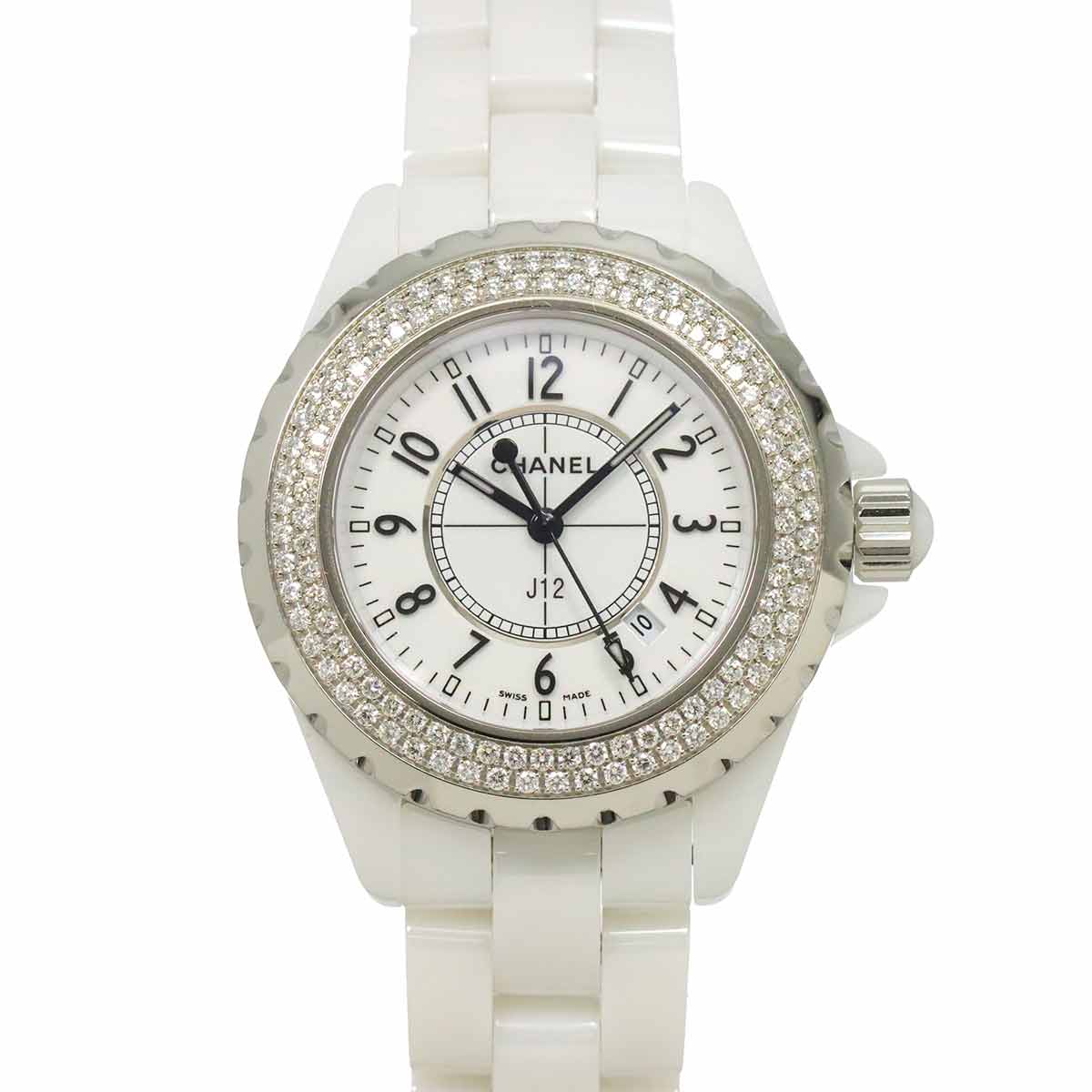 J12 33mm H0967 Bezel Diamond Quartz White Dial Ladies Watch