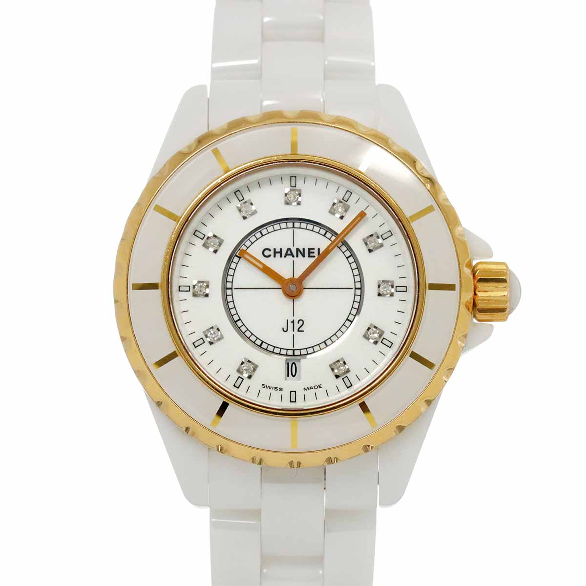 J12 33mm H2181 11P Diamond Yellow Gold Quartz White Dial