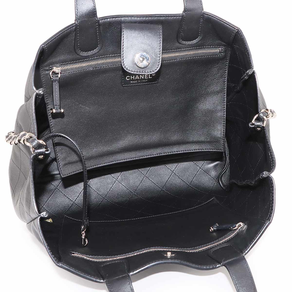 Matelasse 2way Tote Chain Shoulder Bag Leather Black AS0169