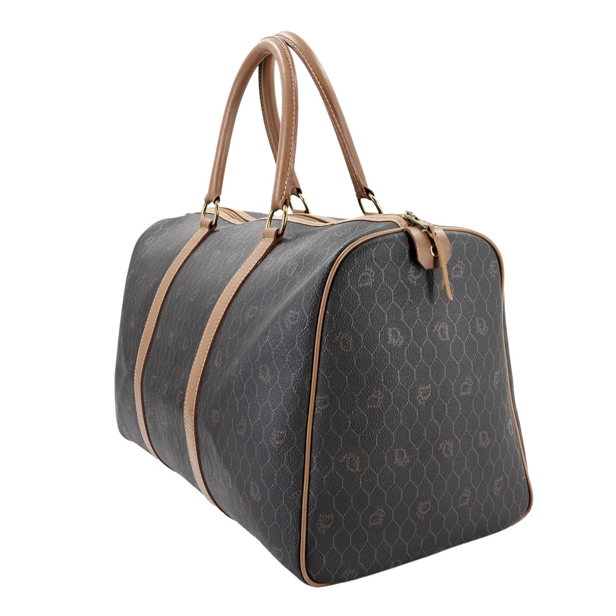 Honeycomb Boston Bag PVC Leather Brown Luggage