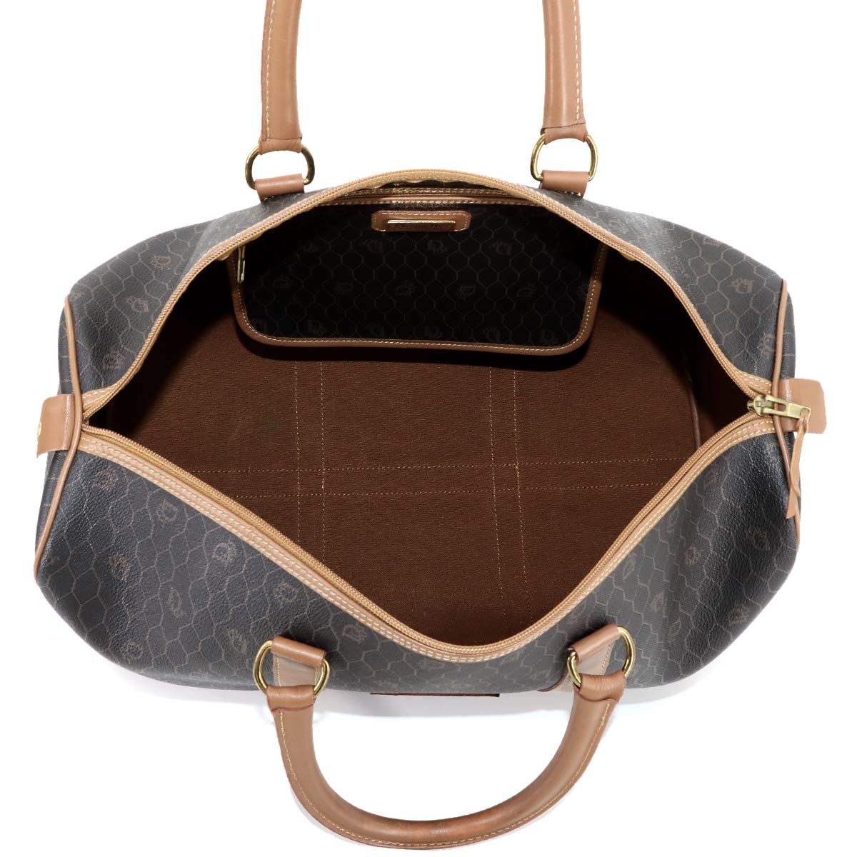 Honeycomb Boston Bag PVC Leather Brown Luggage