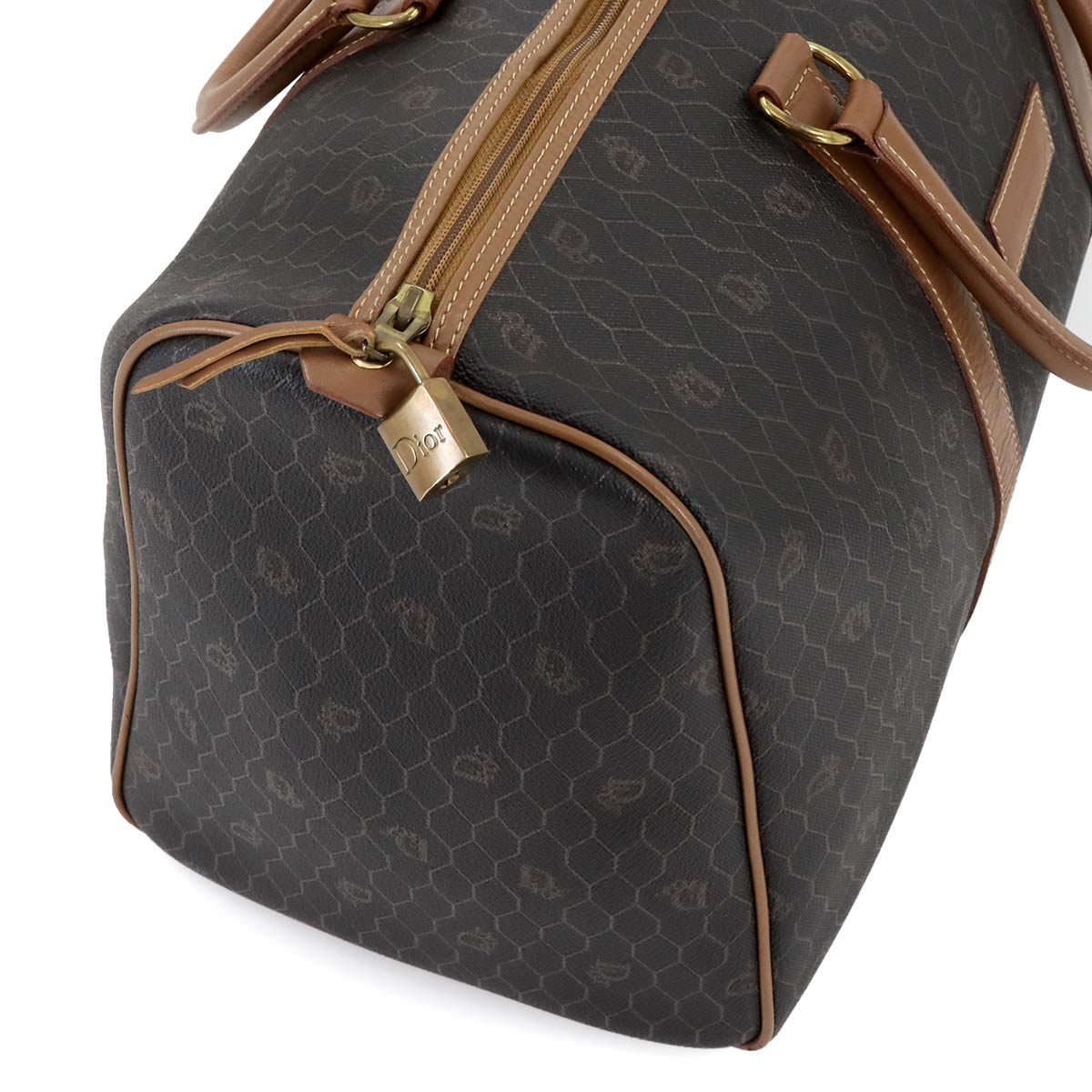 Honeycomb Boston Bag PVC Leather Brown Luggage