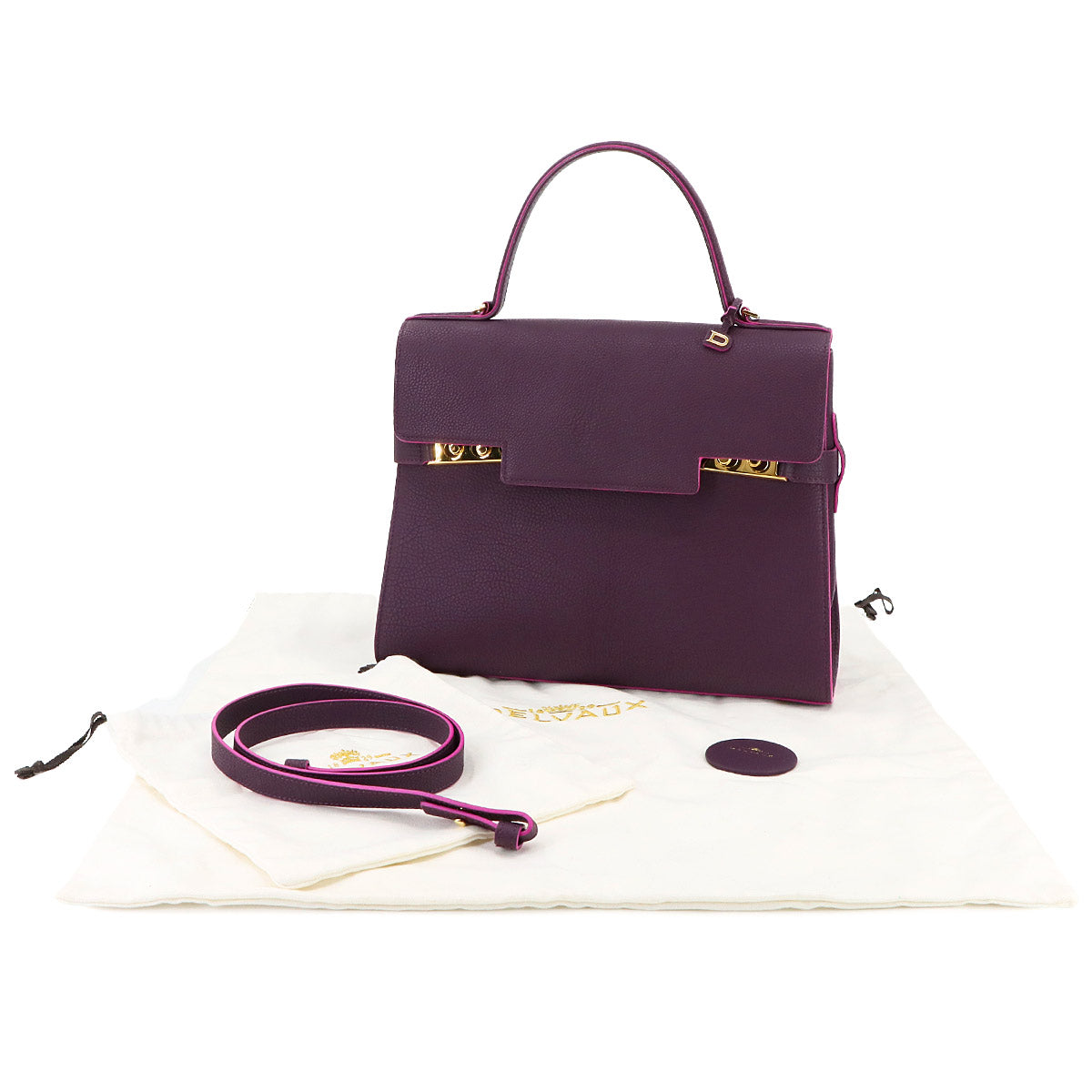 Tempete Hand Shoulder Bag Leather Purple Purse