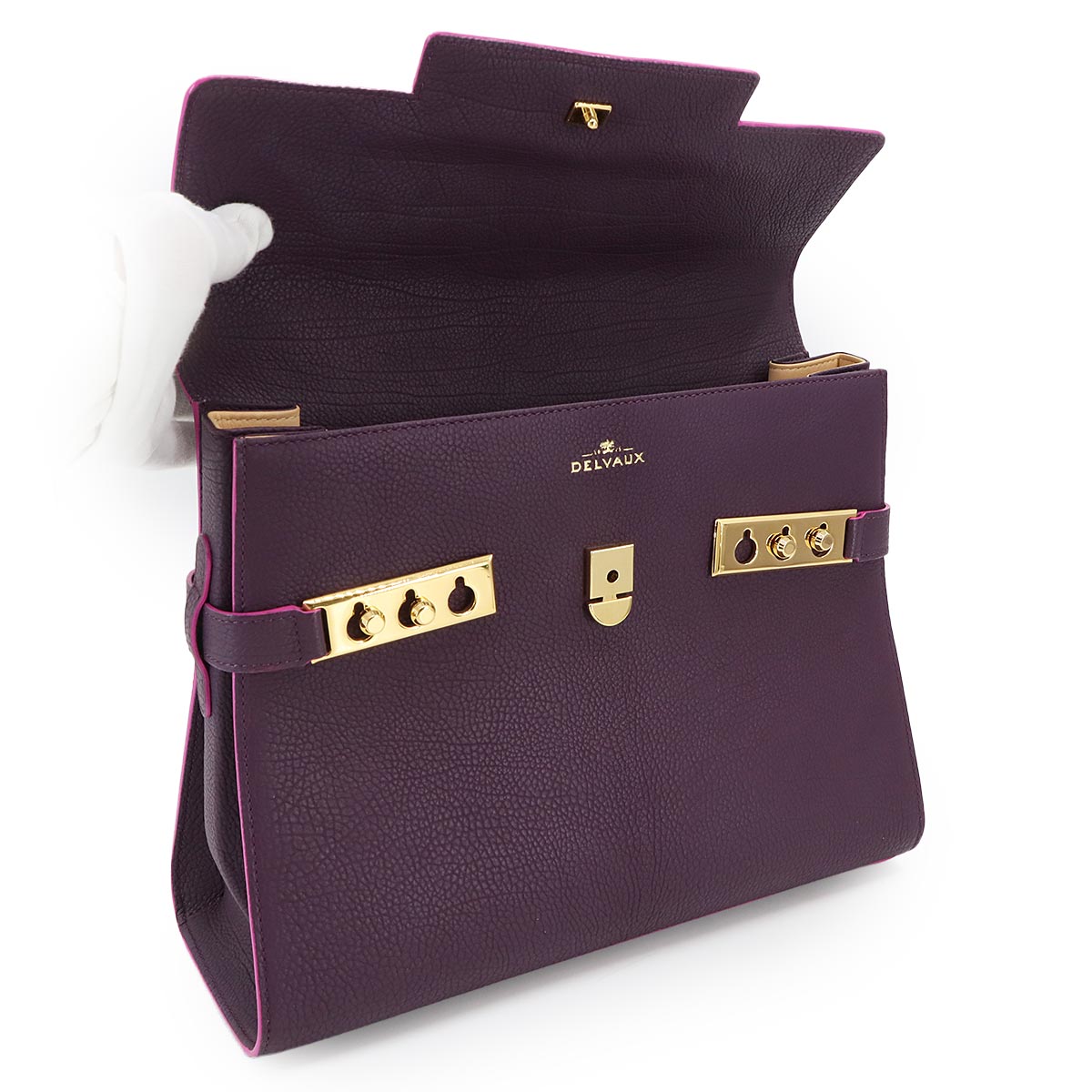 Tempete Hand Shoulder Bag Leather Purple Purse