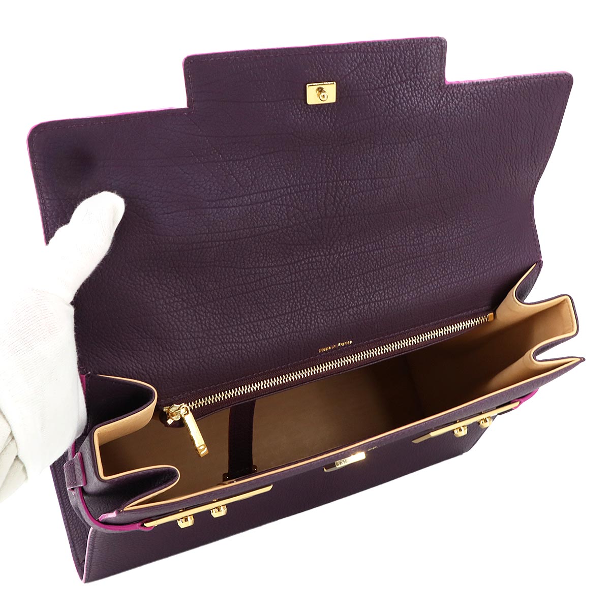 Tempete Hand Shoulder Bag Leather Purple Purse