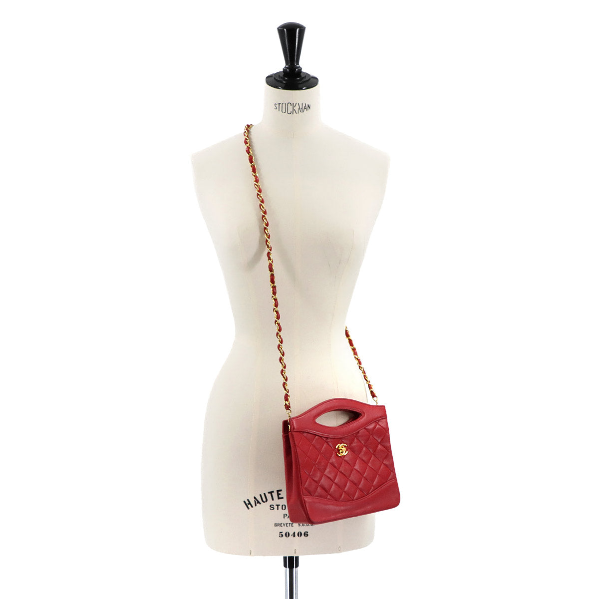 Matelasse 2way Hand Shoulder Bag Leather Red Vintage Purse