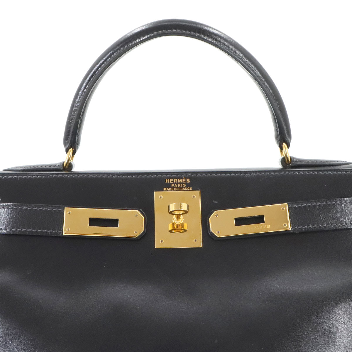 HKelly 28 Box Calf Leather Black 2way Hand Shoulder Bag Purse