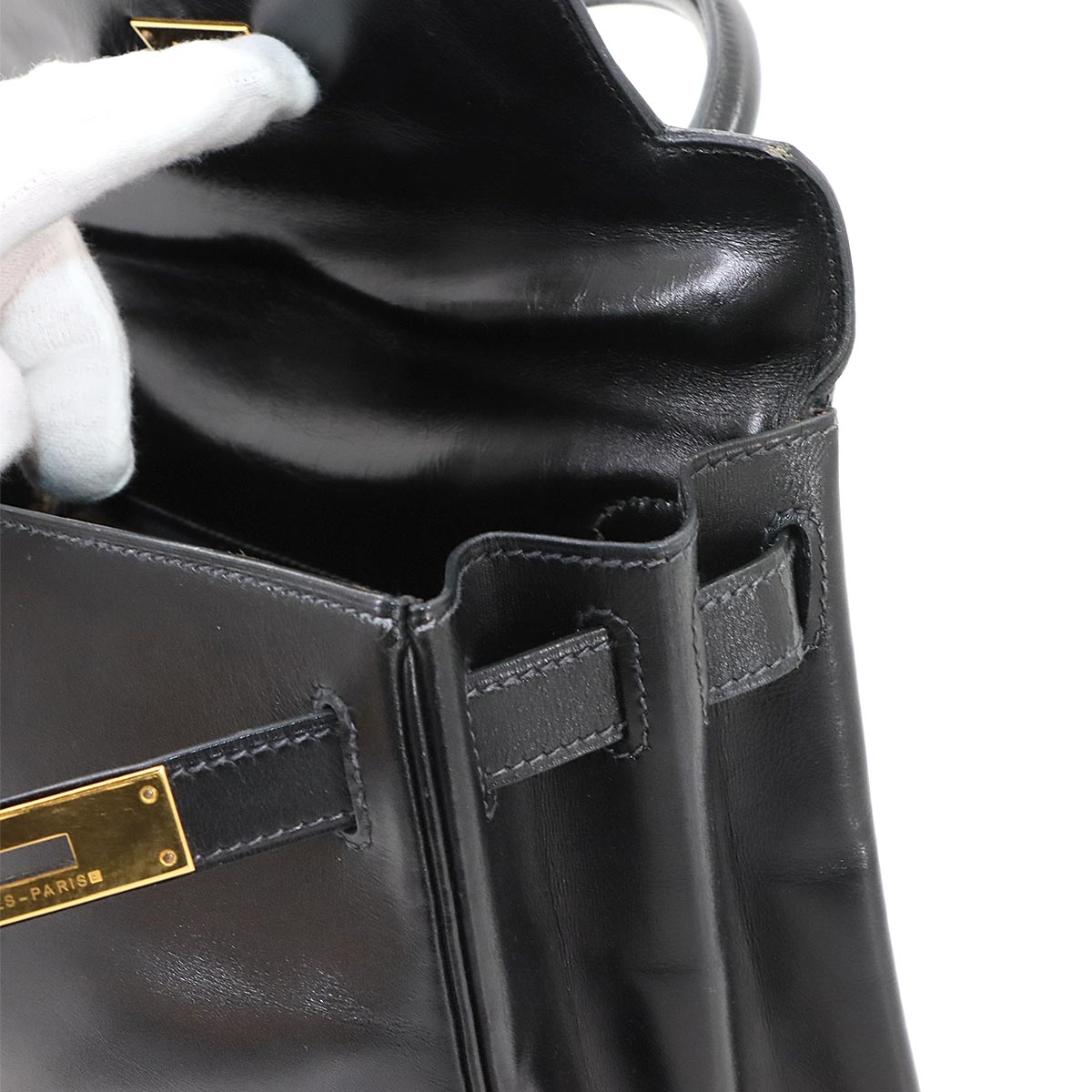 HKelly 28 Box Calf Leather Black 2way Hand Shoulder Bag Purse