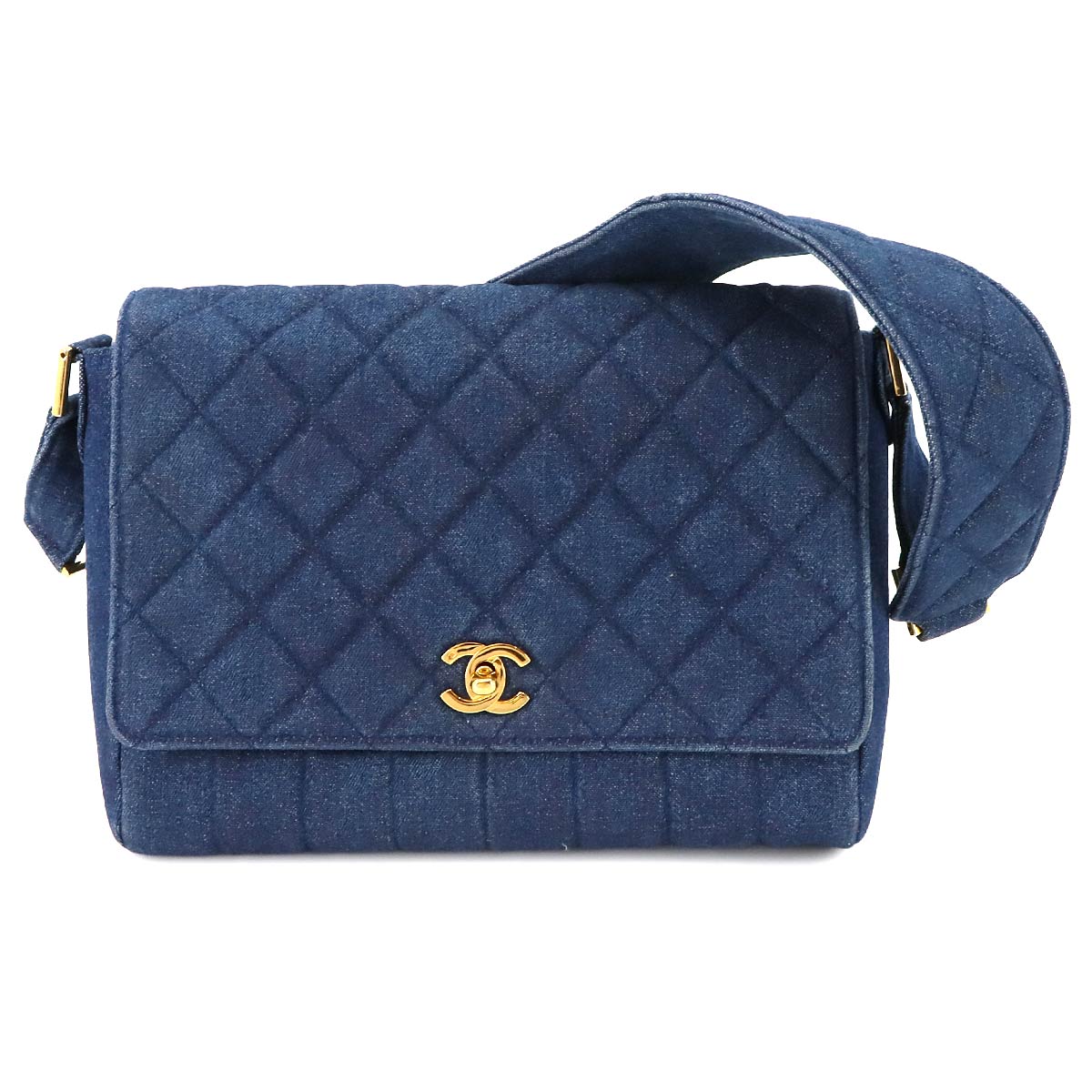 Matelasse Shoulder Bag Denim Blue Vintage