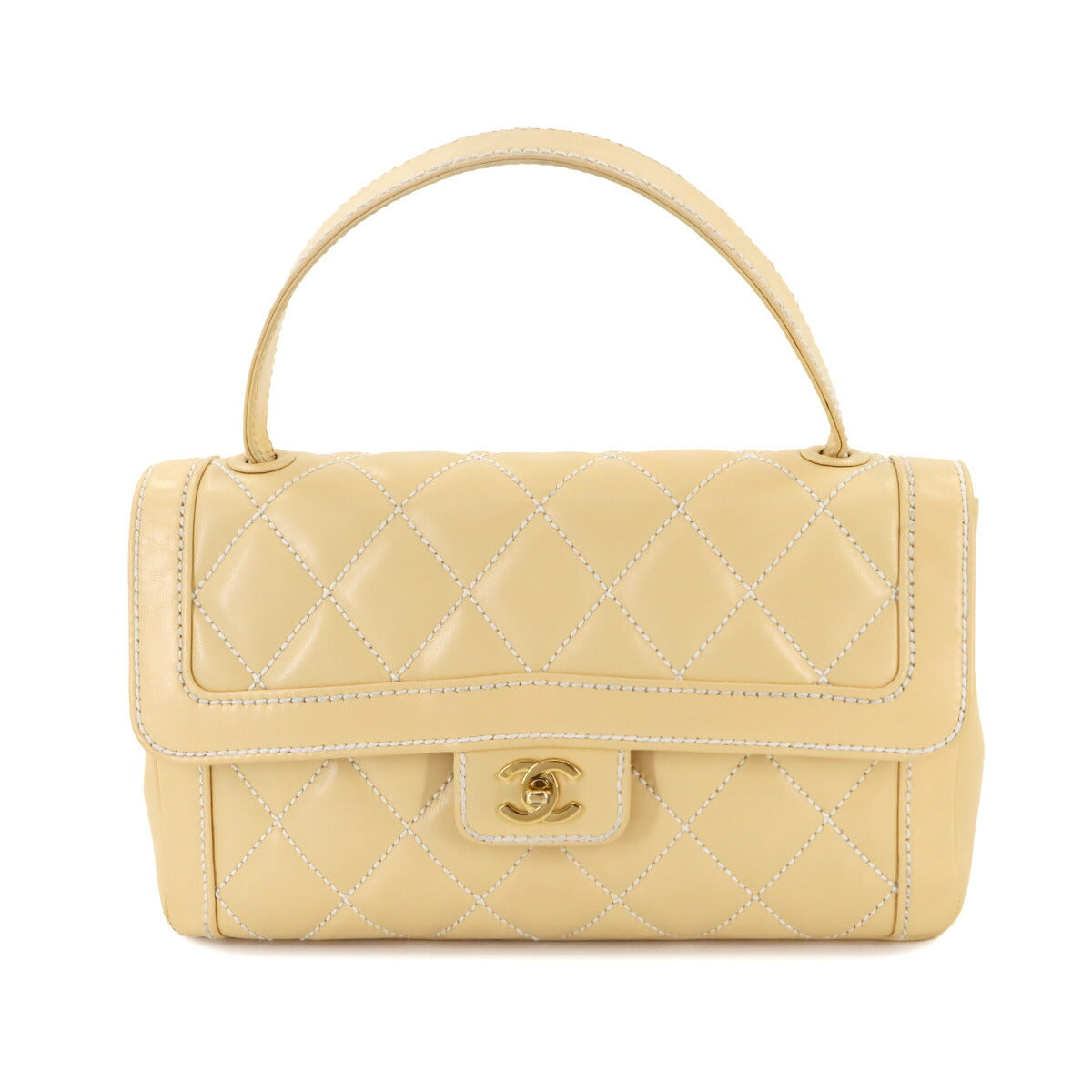 Matelasse Wild Stitch Hand Bag Leather Beige