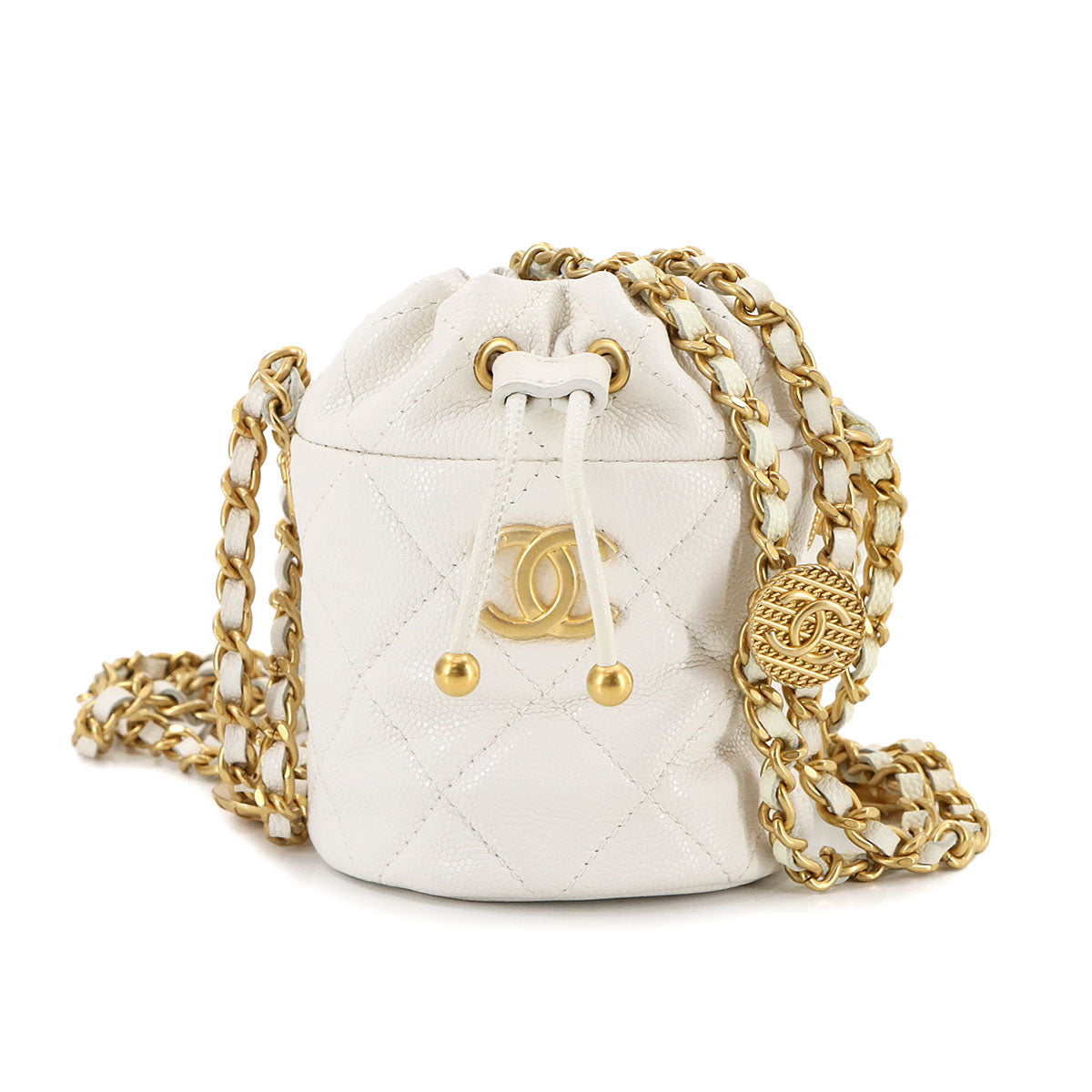 Matelase Chain Shoulder Bag Leather White