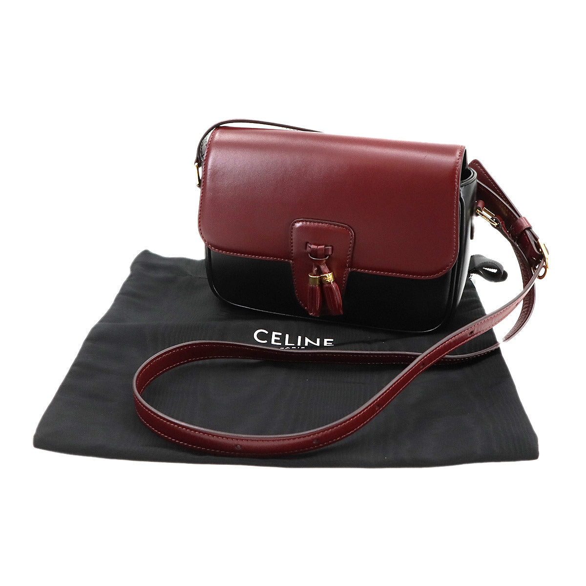 Tassels Shoulder Bag Leather Leather Bordeaux Black