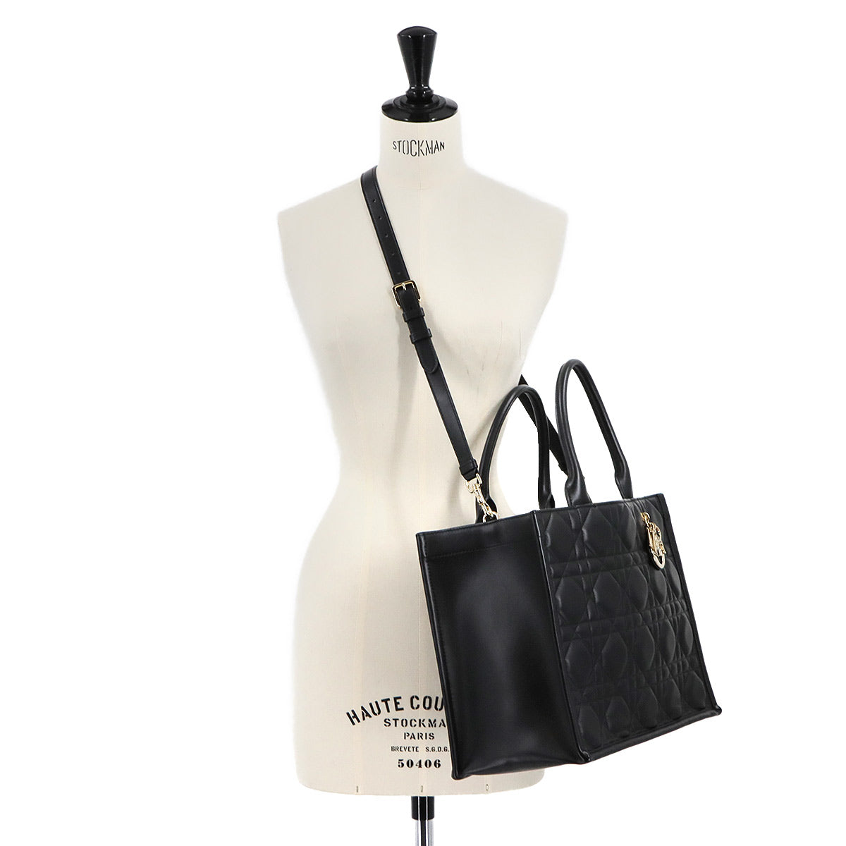 Macrocannage Book Tote Shoulder Medium Bag Leather Black