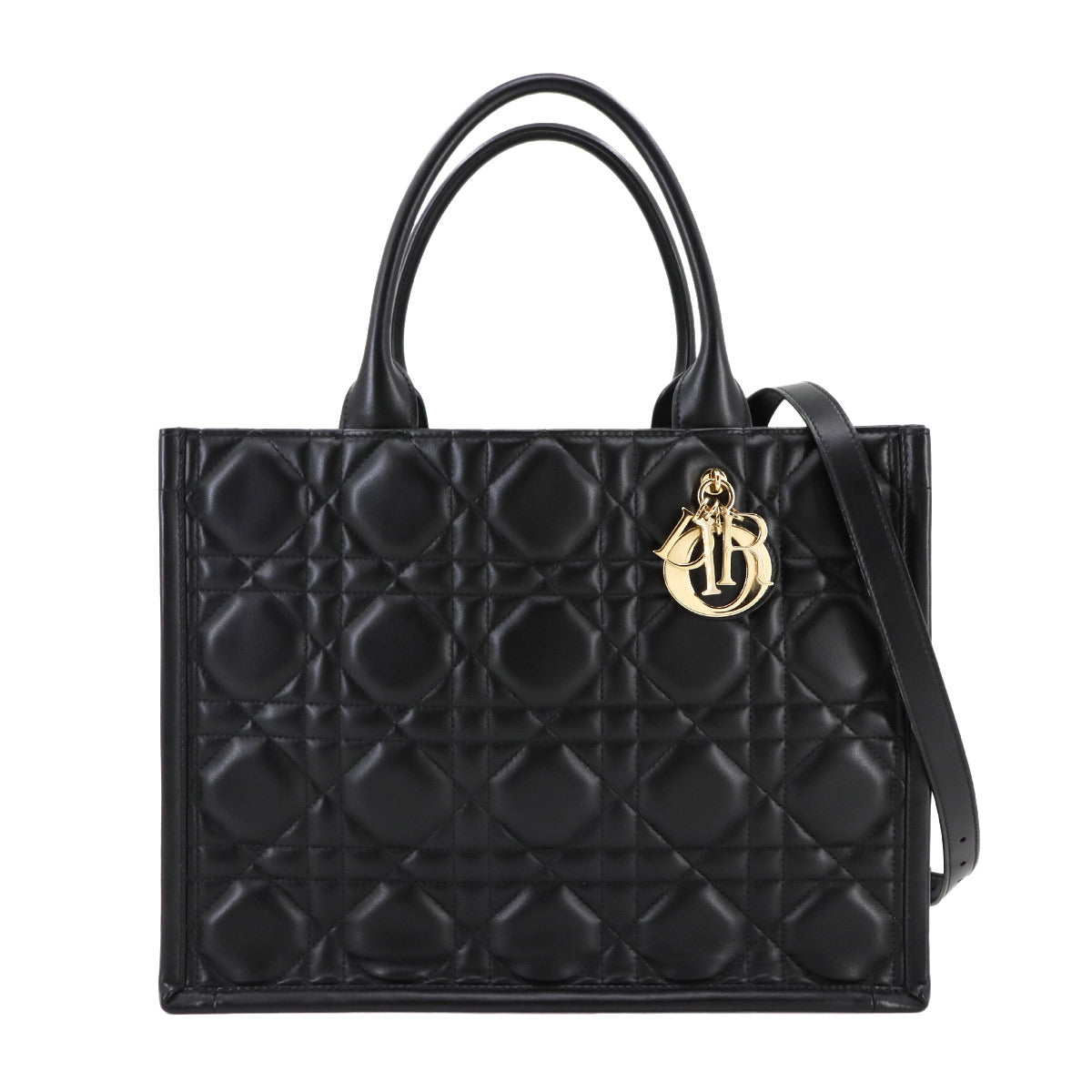 Macrocannage Book Tote Shoulder Medium Bag Leather Black