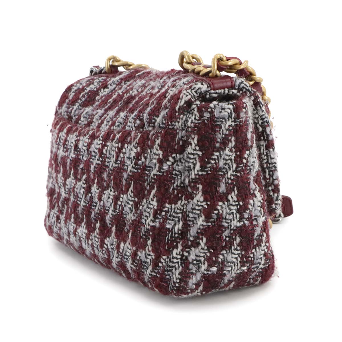 19 Chain Hand Shoulder Bag Tweed Leather Black AS1160