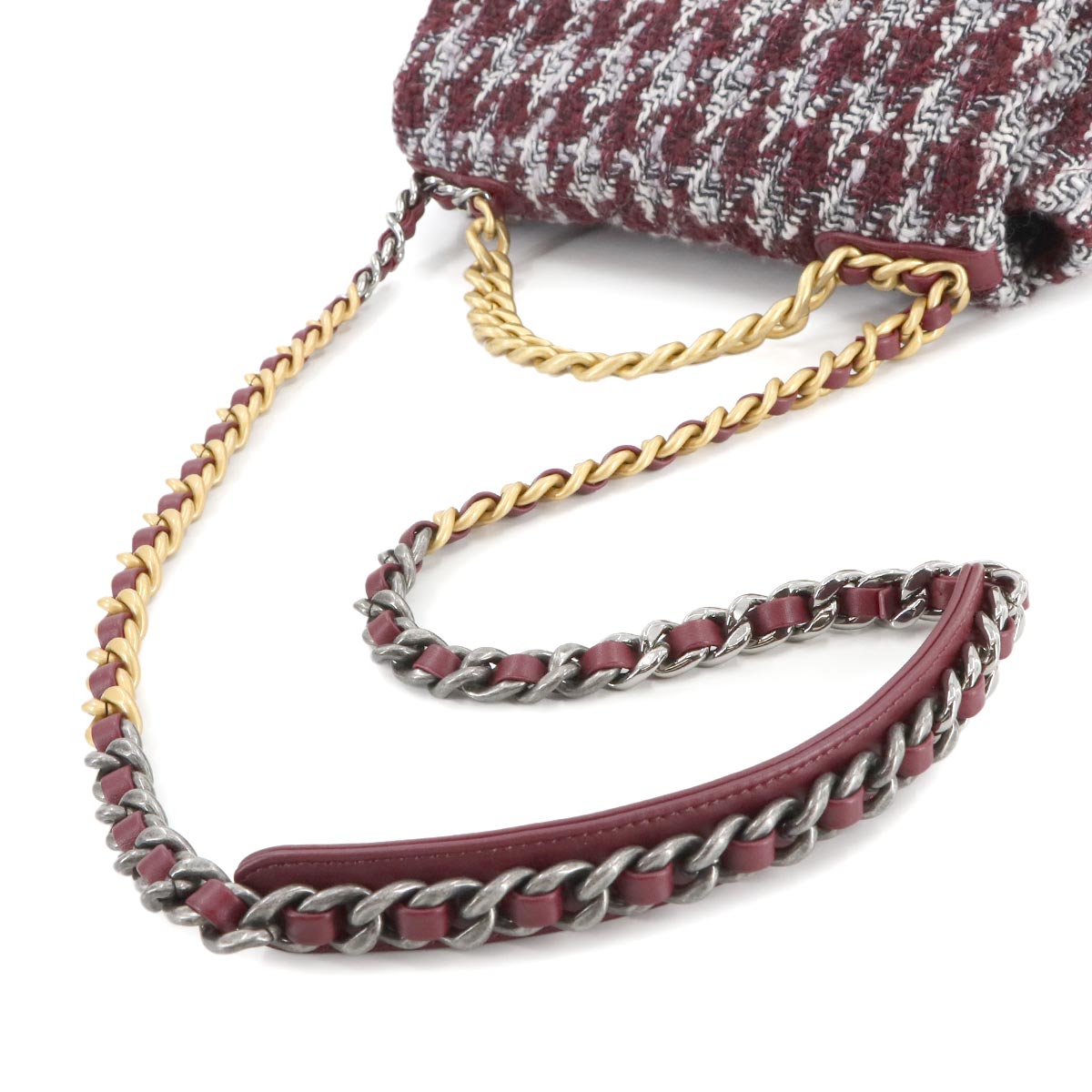 19 Chain Hand Shoulder Bag Tweed Leather Black AS1160